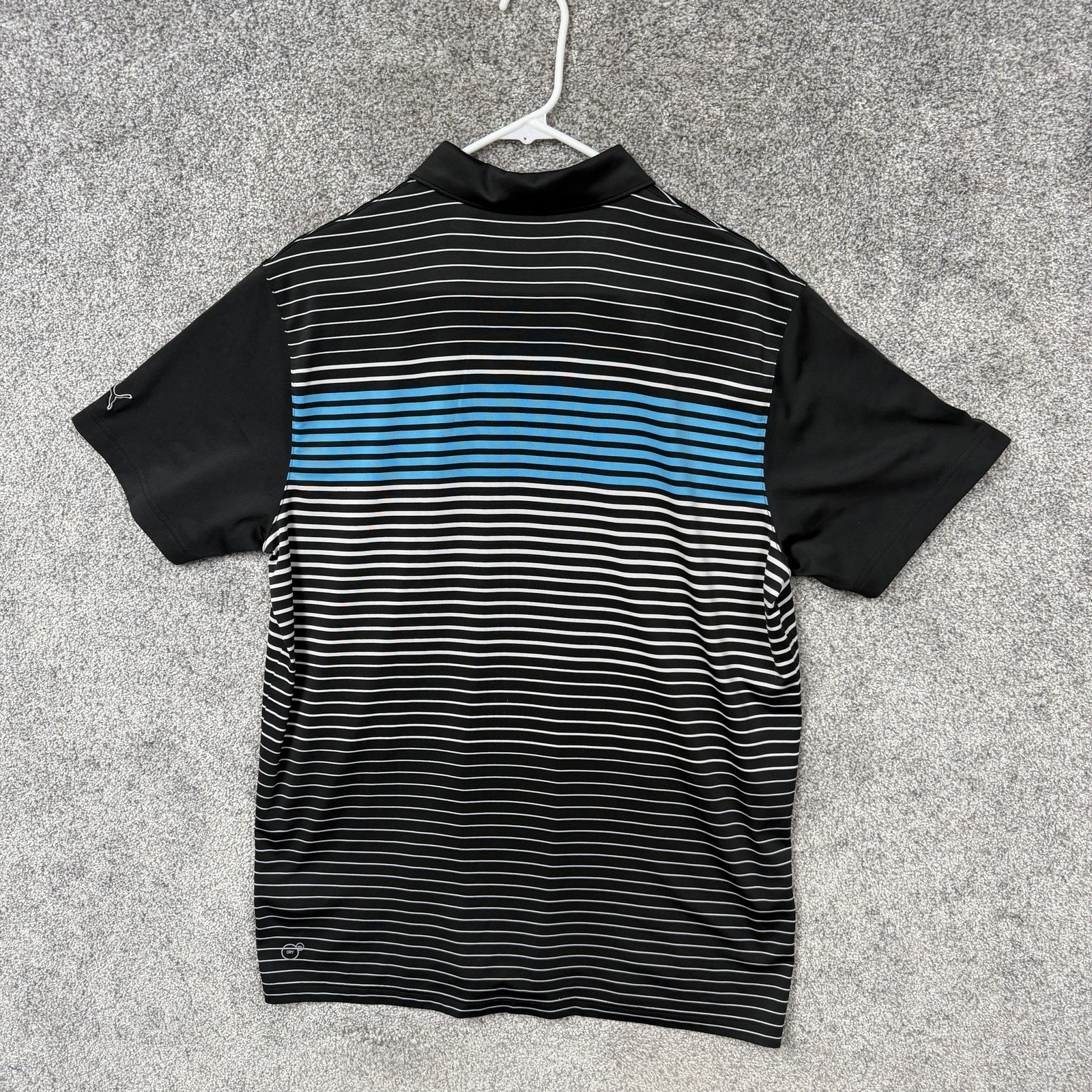 Puma Polo Shirt Large Black Blue Stripe Cobra Golf Performance Athletic Sporty