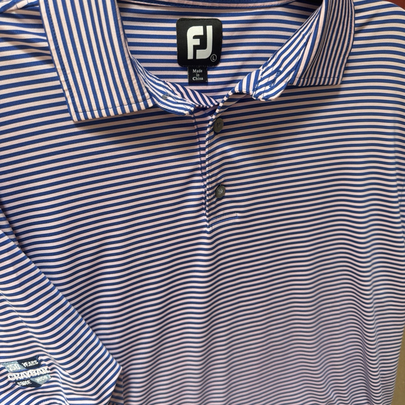 Footjoy LARGE Shirt Blue Pink Striped Polo Short Sleeve Golf Casual