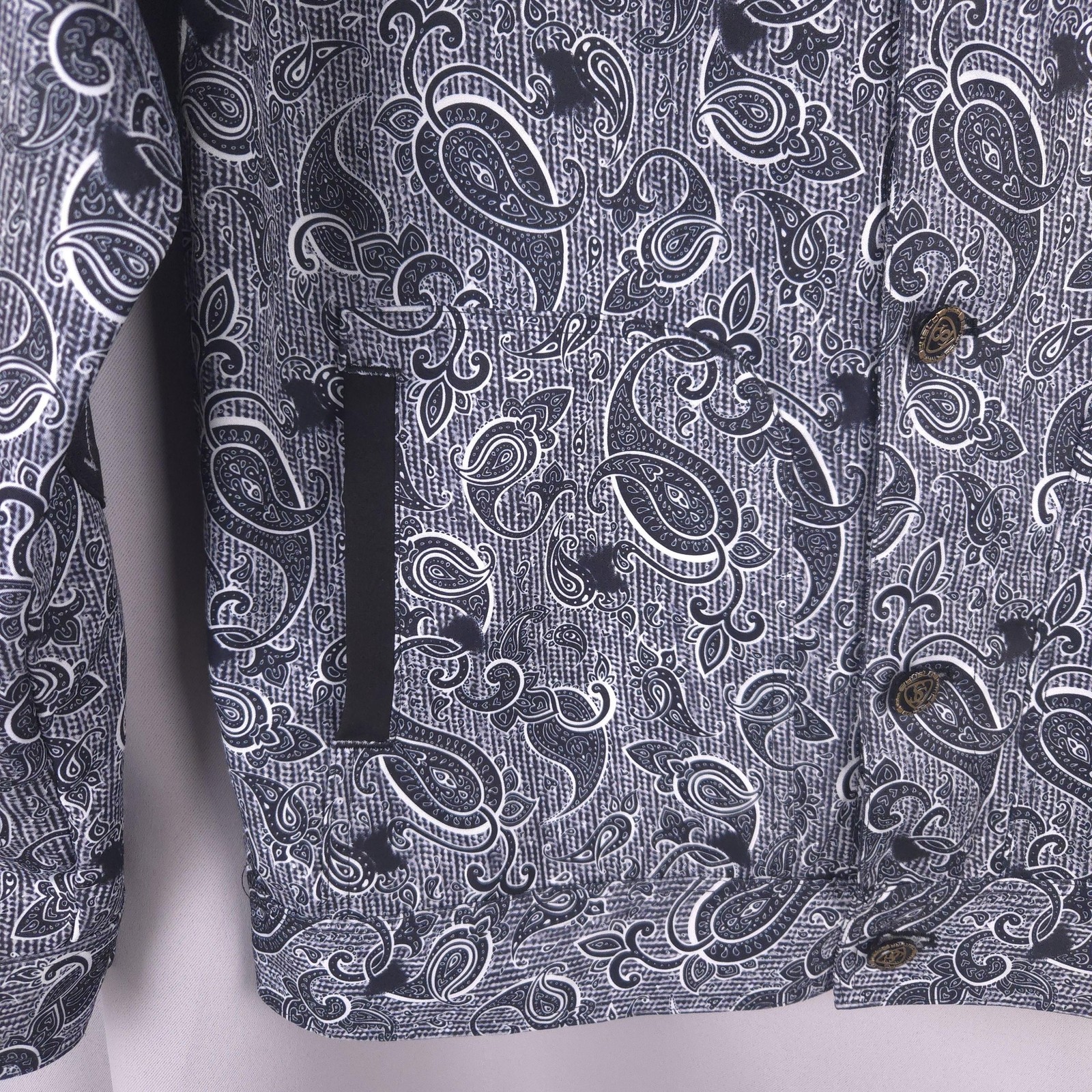 Suslo Couture Jacket Men L Black Paisley Utility Field Coat Elbow Pads Statement