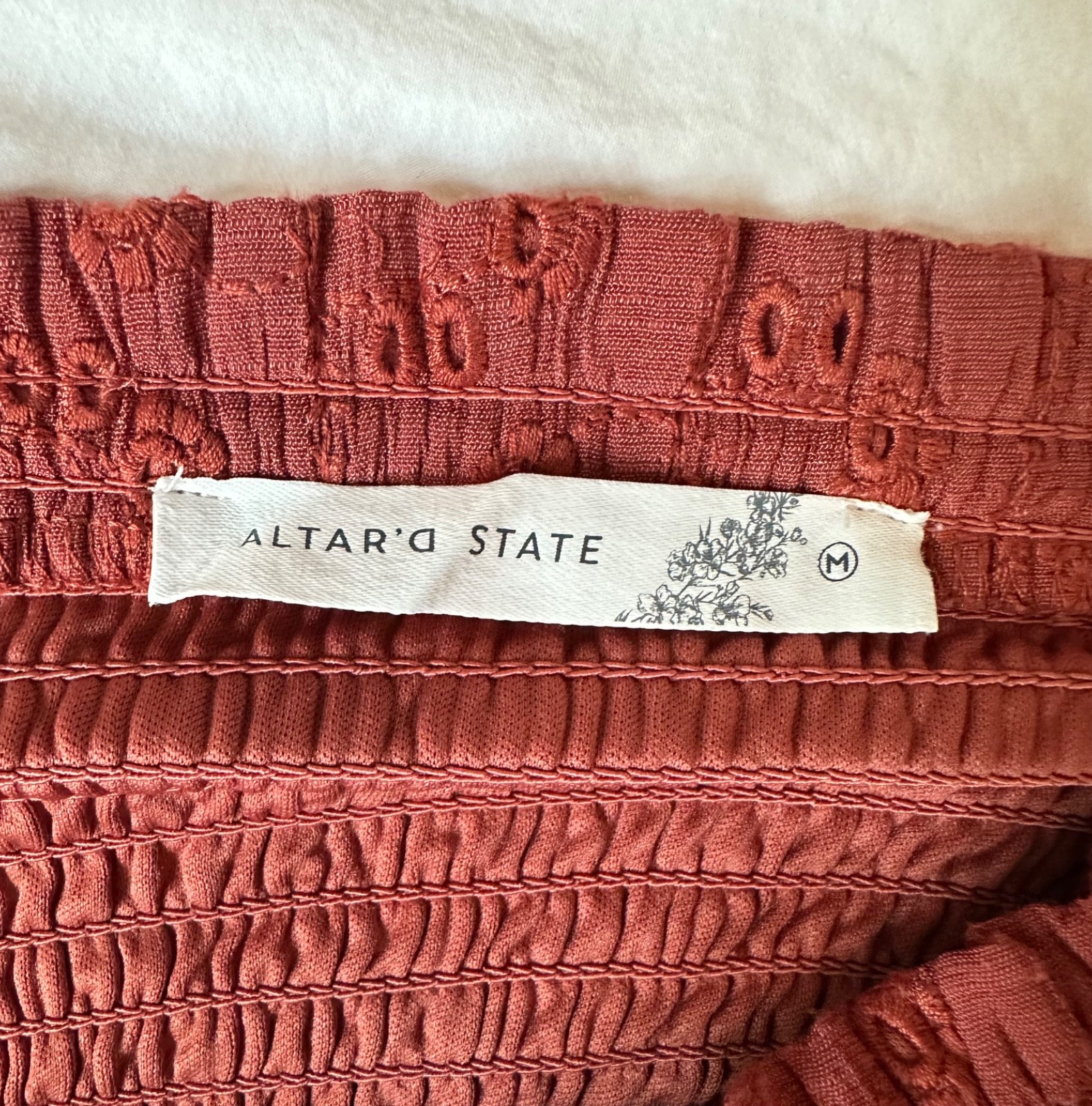 Altar’d State Tiered Ruffle Skort Rust Eyelet Smocked Waist Sz M Boho Festival