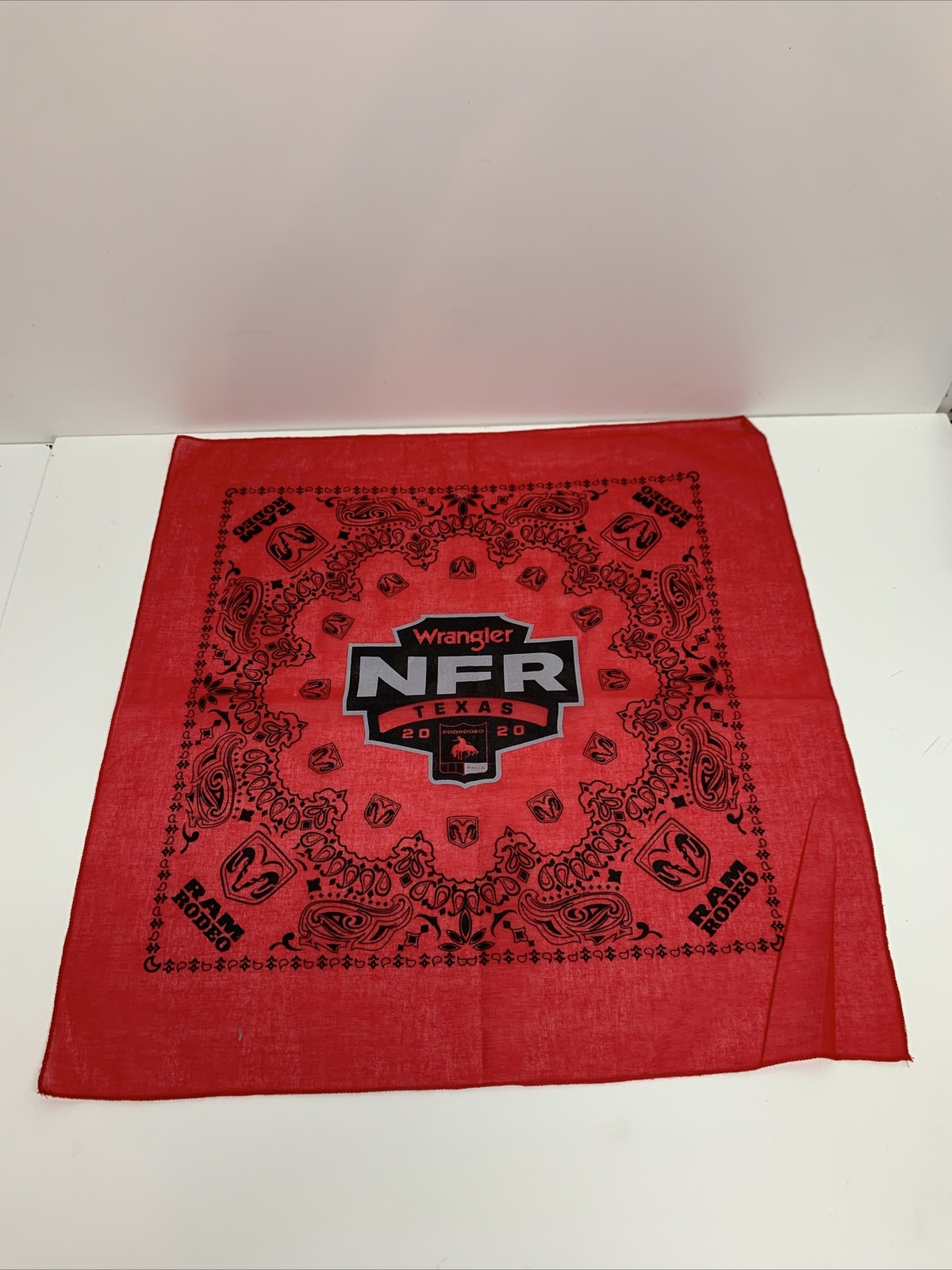 Ram Dodge Wrangler NFR ProRodeo PRCA Texas 2020 Red Bandanna 22″ X 21 .5”