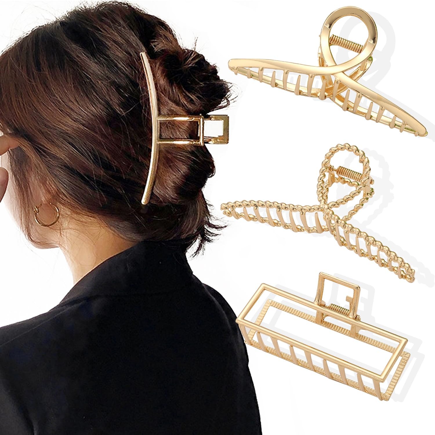 4 PCS Large Metal Hair Clips Thin Thick 4.3 Inch Nonslip Gold Jaw Claw Pins