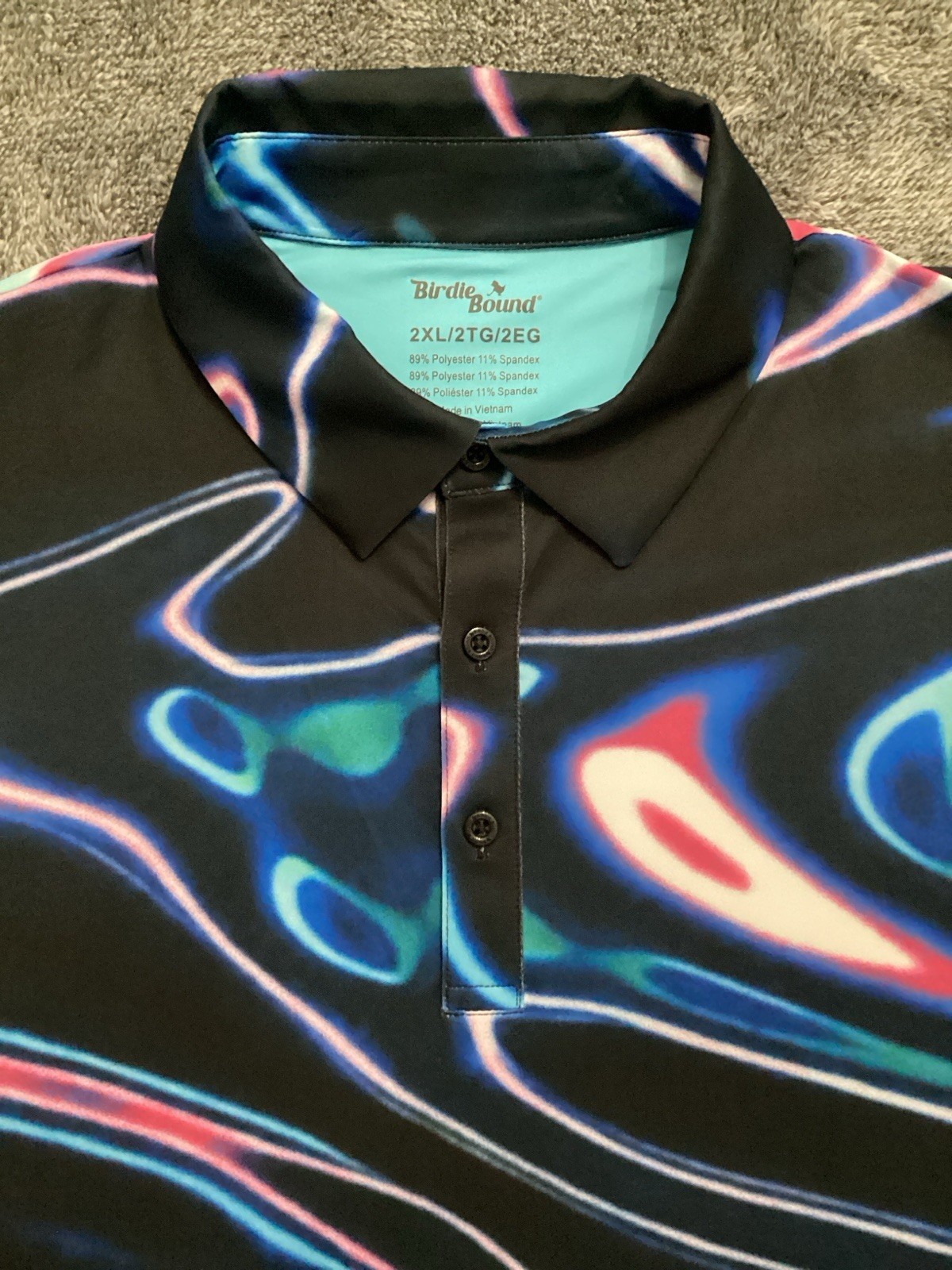 Birdie Bound Polo Men’s 2XL Psychedelic Abstract Print Short Sleeve Stretch NEW