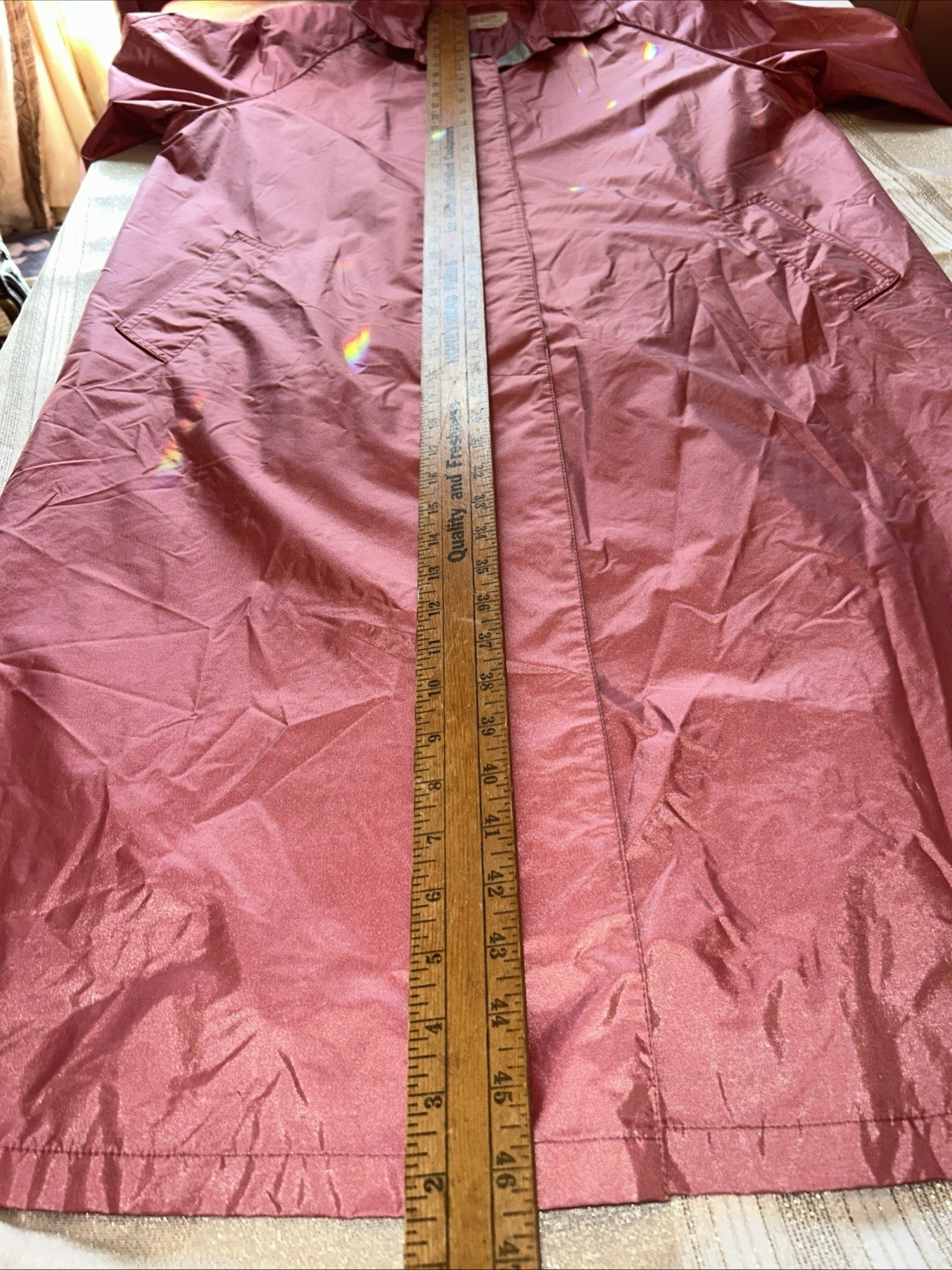 Vintage 60s Long Nylon Rubber Backed Trench Coat Pink Gray Women’s Size 20 1/2