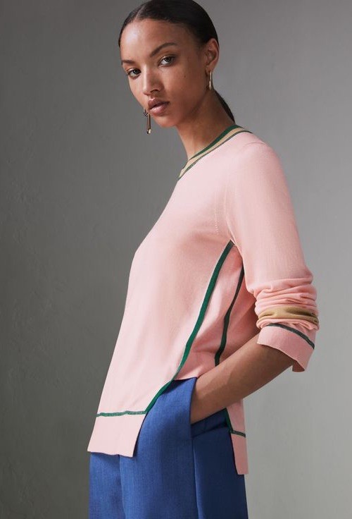BURBERRY Ladies Silk & Cashmere Pink/Green/Tan Lightweight Pullover Sz M – EUC