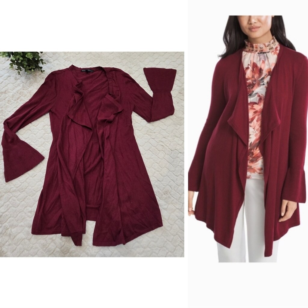 White House Black Market Maroon Waterfall Open-Front Cardigan, Size Small