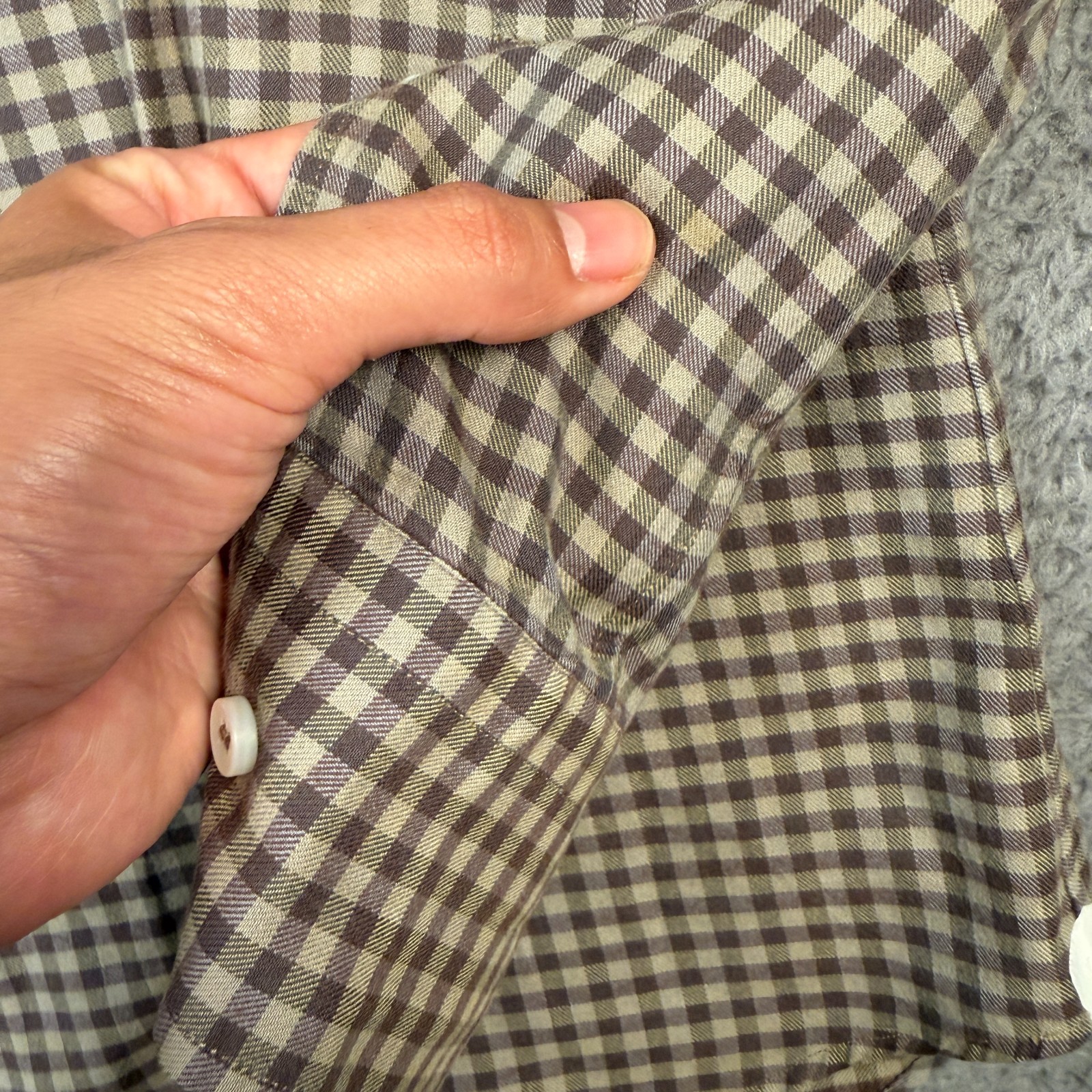 Loro Piana Dress Shirt Mens L Brown Gingham Plaid Check Italy Made Long Sleeve