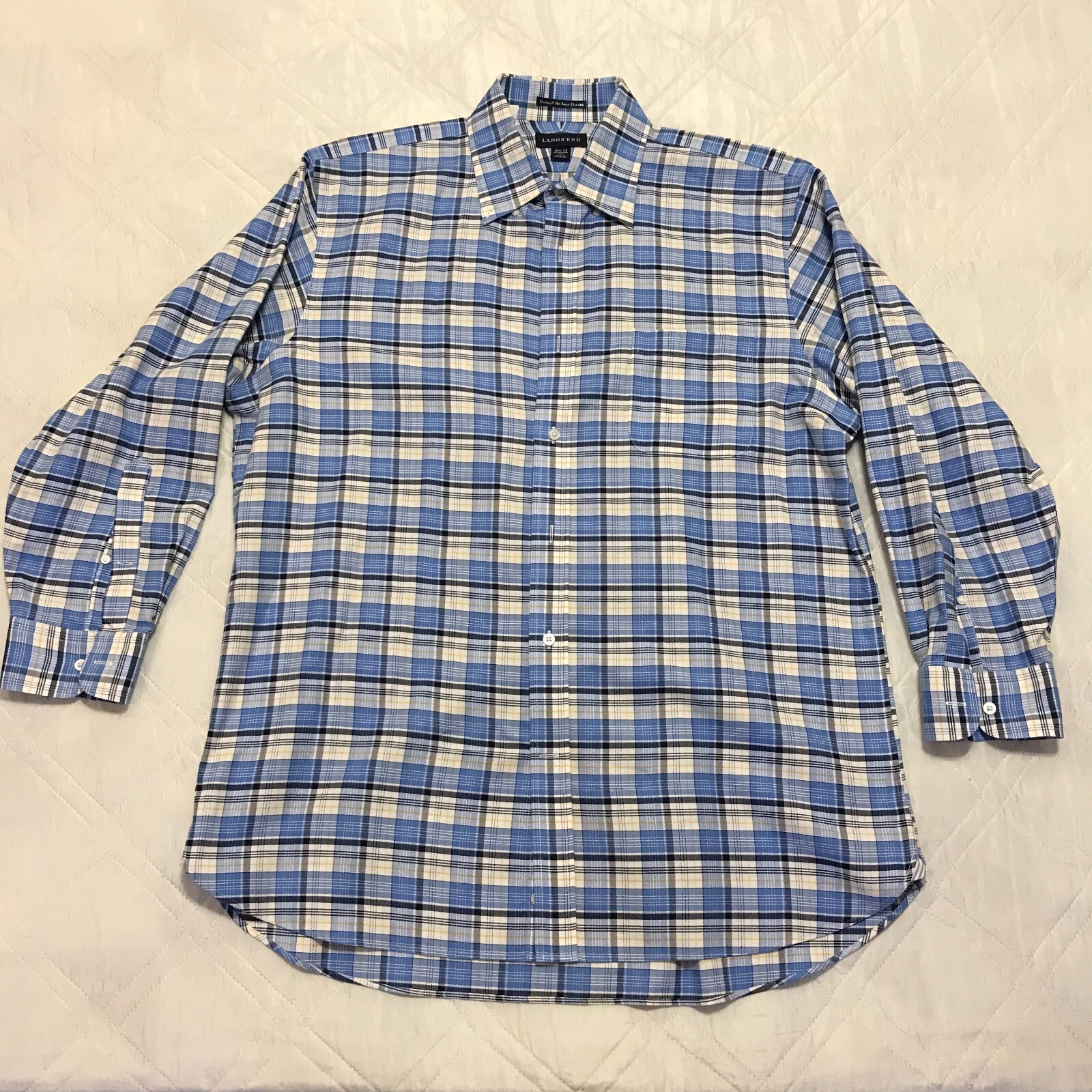 Lands’ End 16 1/2 – 32 regular blue plad long sleeve dress shirt