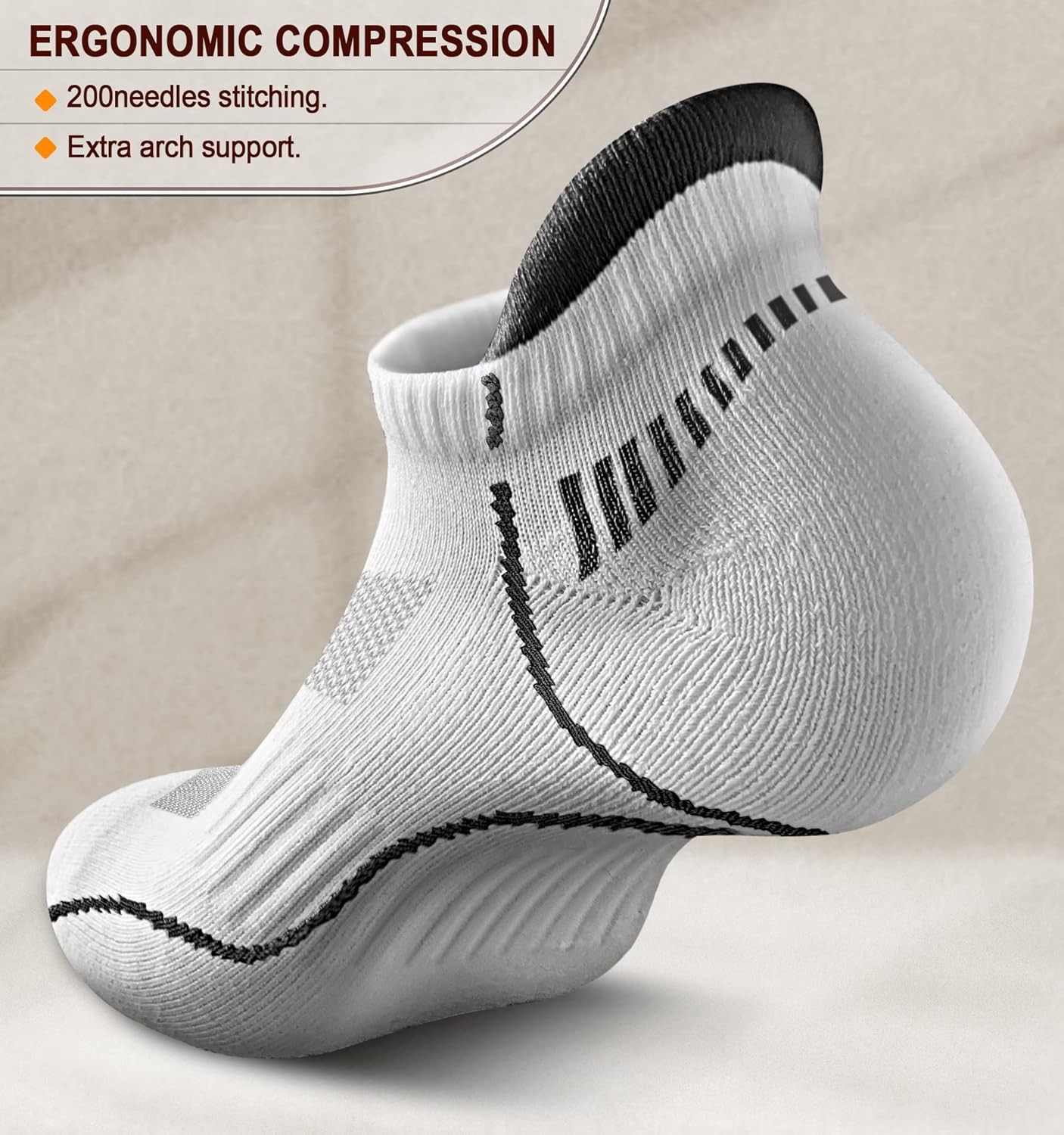 BULLIANT Men Running Socks 6Pairs-Ankle 13-15, 6pairs-white/Black Gray3100