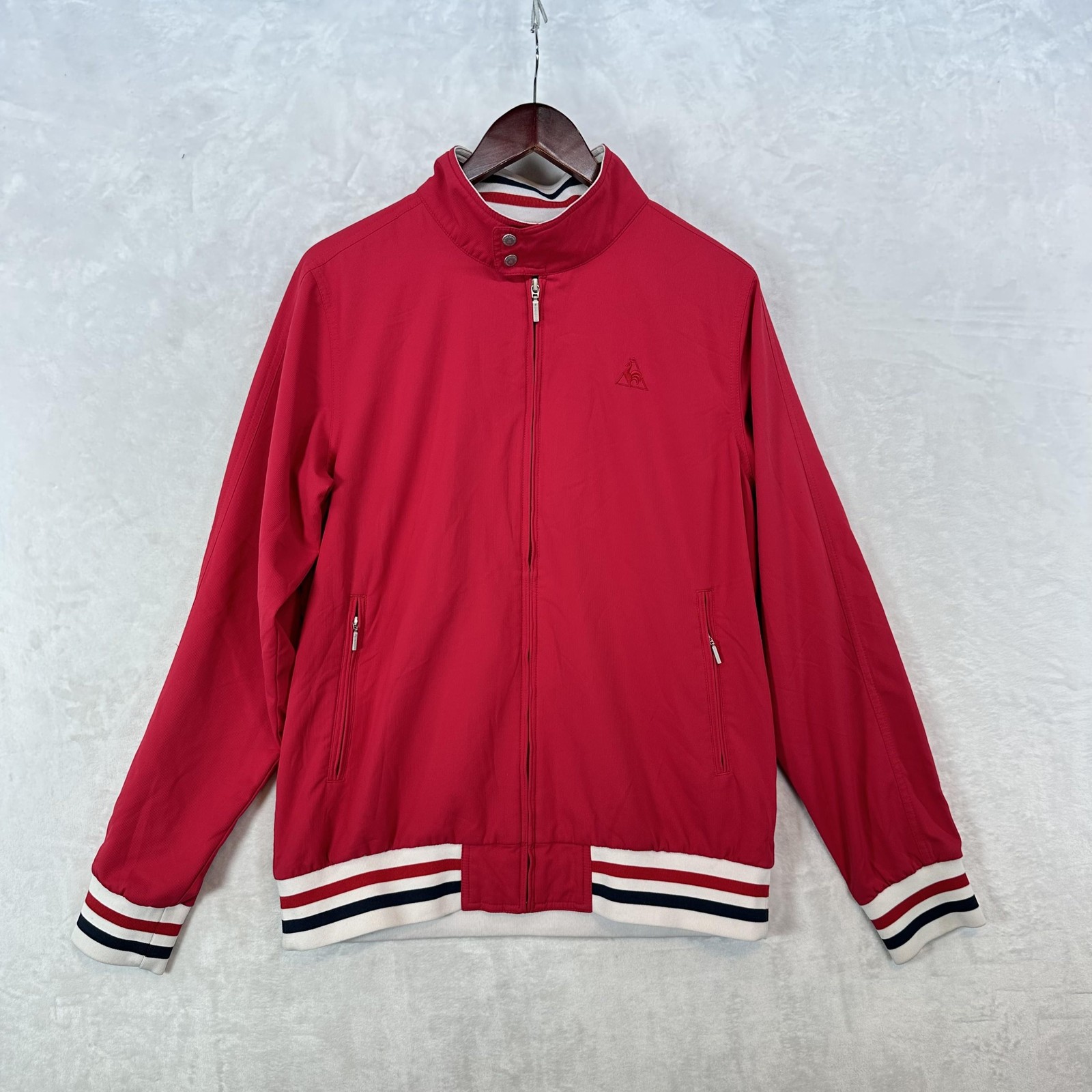 Le Coq Sportif Jacket Mens L Red Track Full Zip Stand Collar Embroidered Logo
