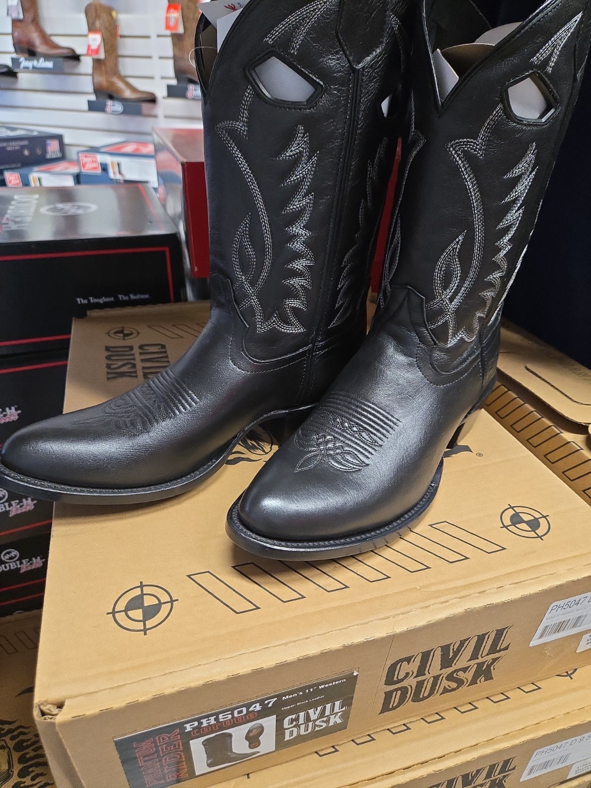 PH5047 8.0D PHANTOM RIDER BY DOUBLE H 11″ BLK LEATHER ROPER BOOTS NEW IN BOX