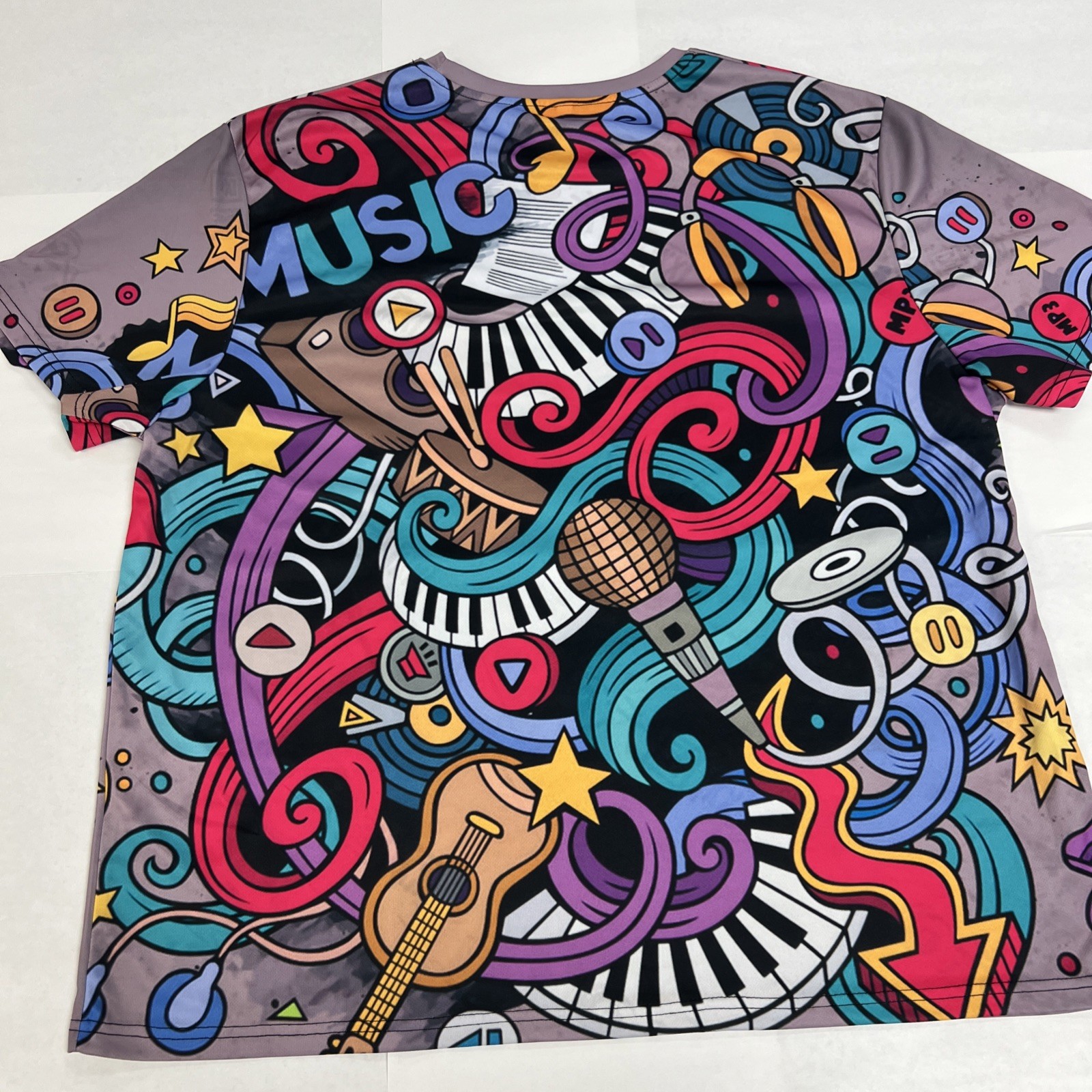 Vintage 3/2XL Psychedelic Music Crazy Print Shirt Multicolor Stretchy