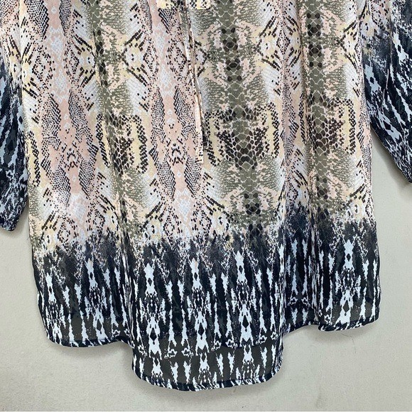 Bar III Women’s Blouse Snake Print Semi Sheer Bohemian Size Medium