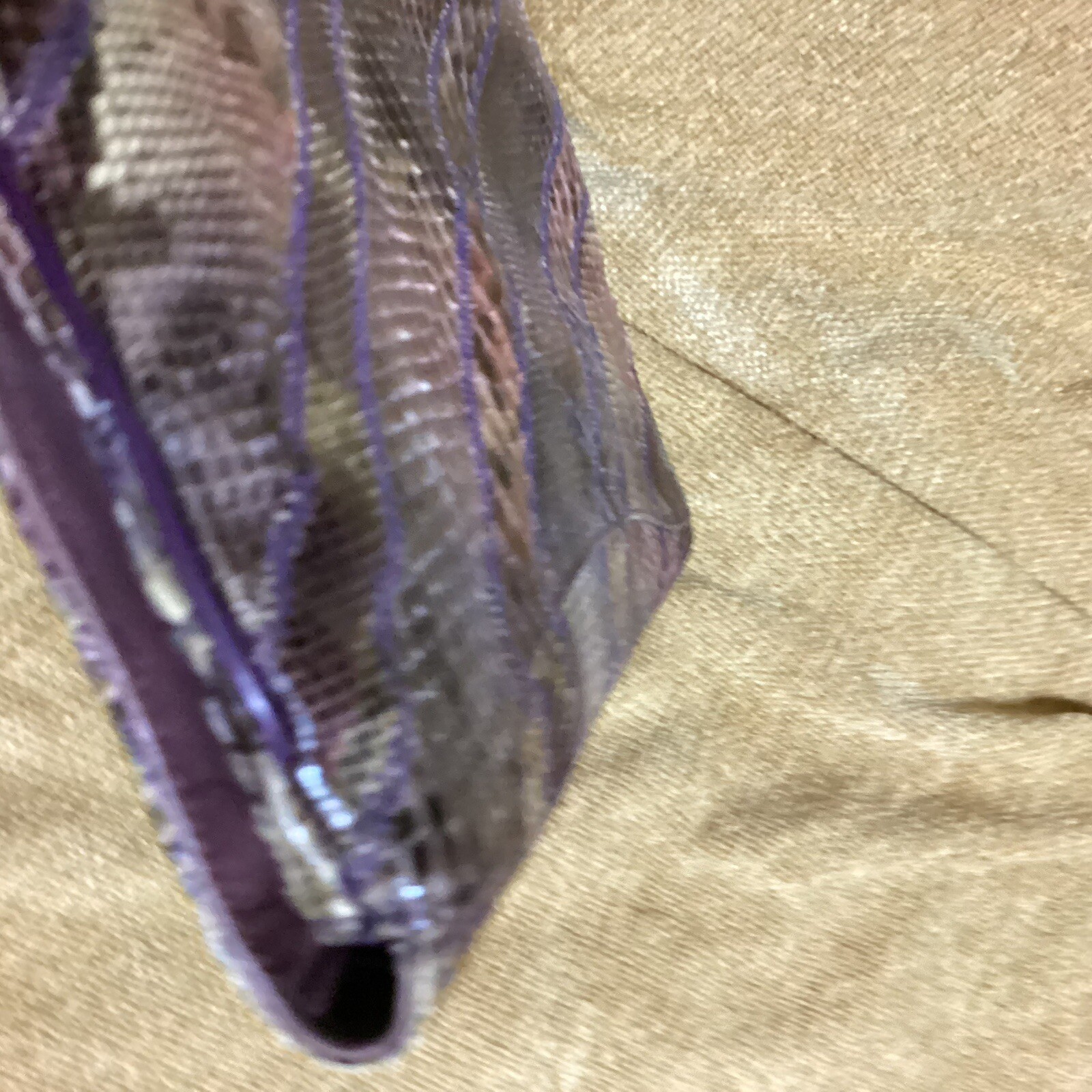 Vtg 80’s Snakeskin Purple/Pink/Beige/Brown Clutch Purse Python Gold Chain Strap