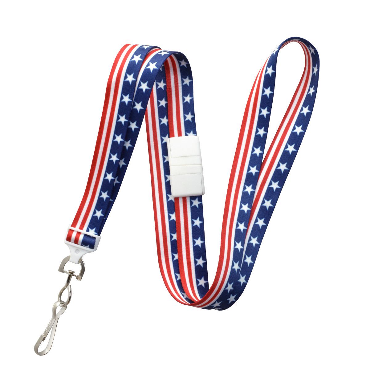 American Flag USA ID Neck Lanyard w/Breakaway – Red White & Blue Stars & Stripes
