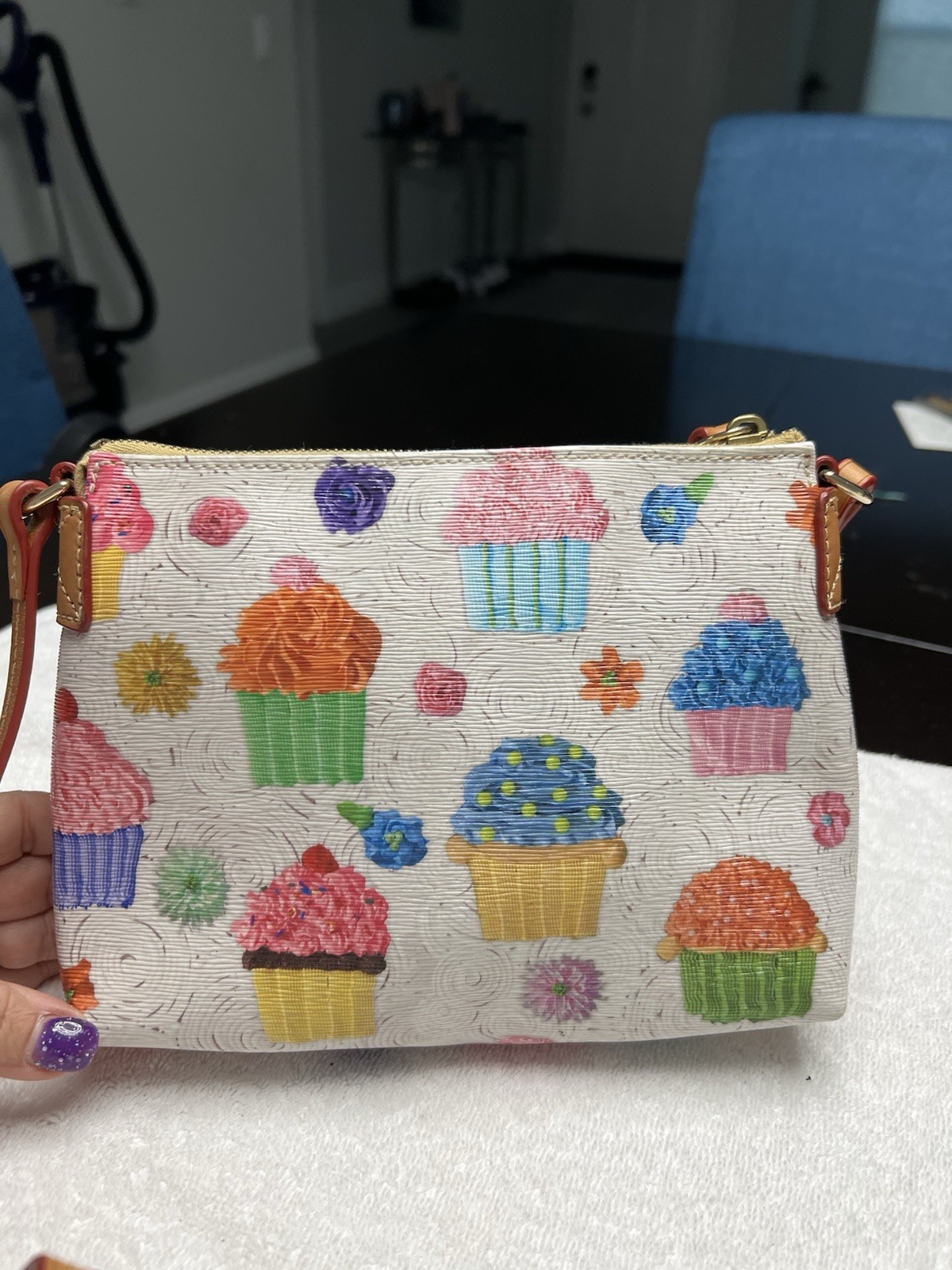 Dooney & Bourke Cupcake Print Bag White Coated Canvas Leather Trim Retired