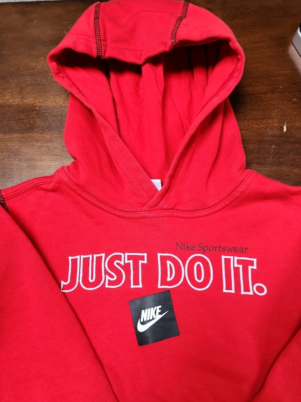 Youth’s Nike Red “Just Do It” Pullover Pocket Hoodie Kid’s Size XL T24