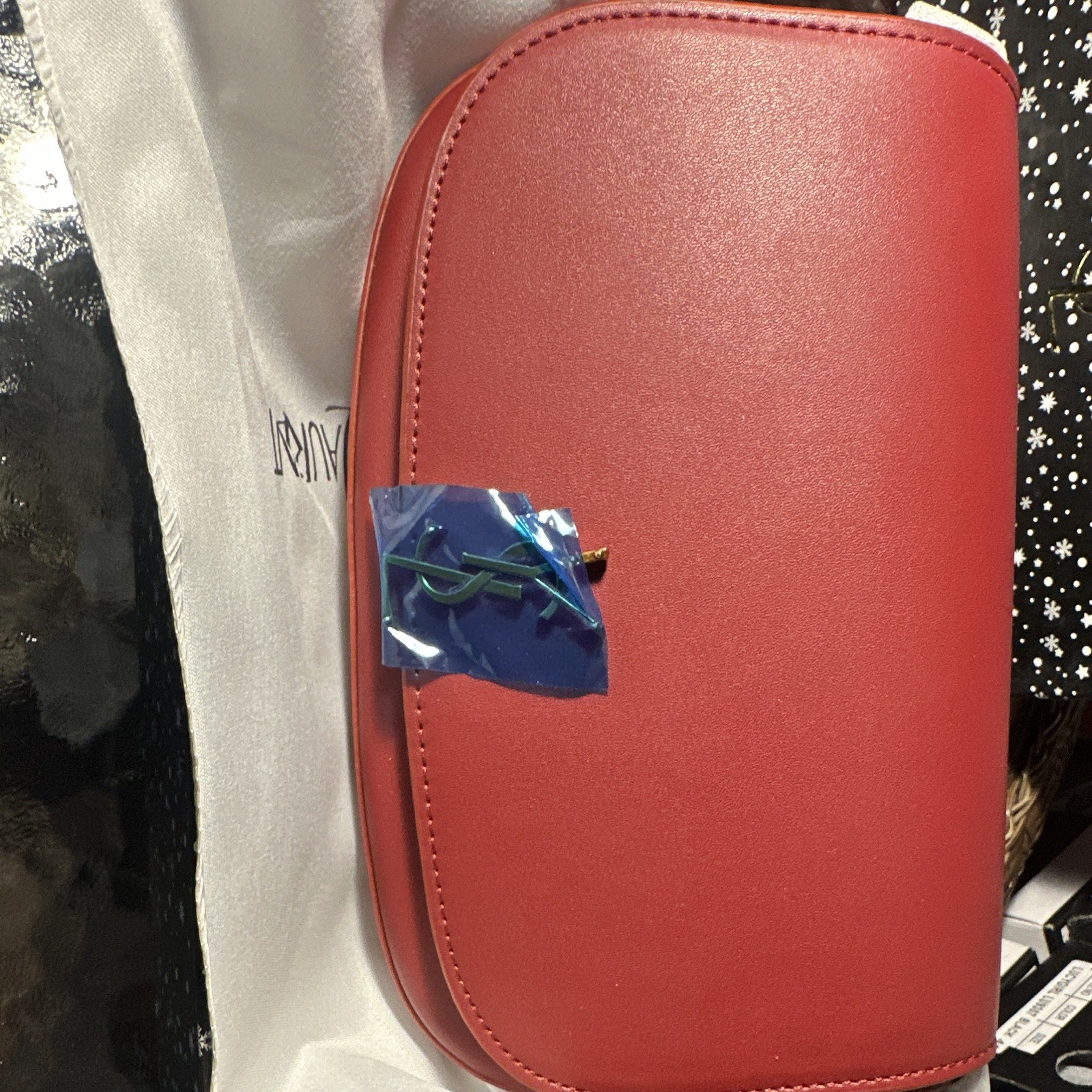 Saint Laurent YSL Red Shoulder Bag Gold HW Magnetic Closure Dust Bag Box