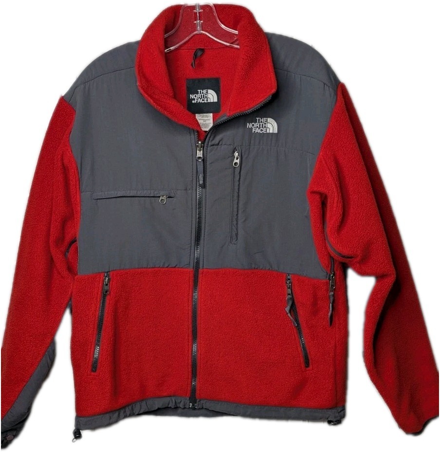 The North Face Men’s Red Orange Gray Denali Fleece Full Zip Size Small Polartec