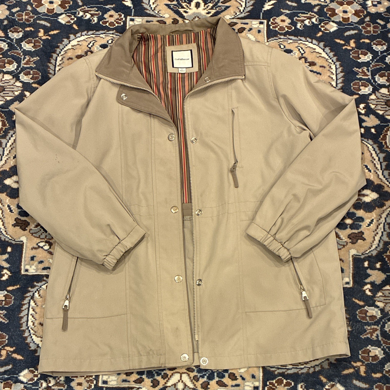 Croft & Barrow Women’s Beige Lined Mid-Length Jacket Full Zip Snap Pockets L
