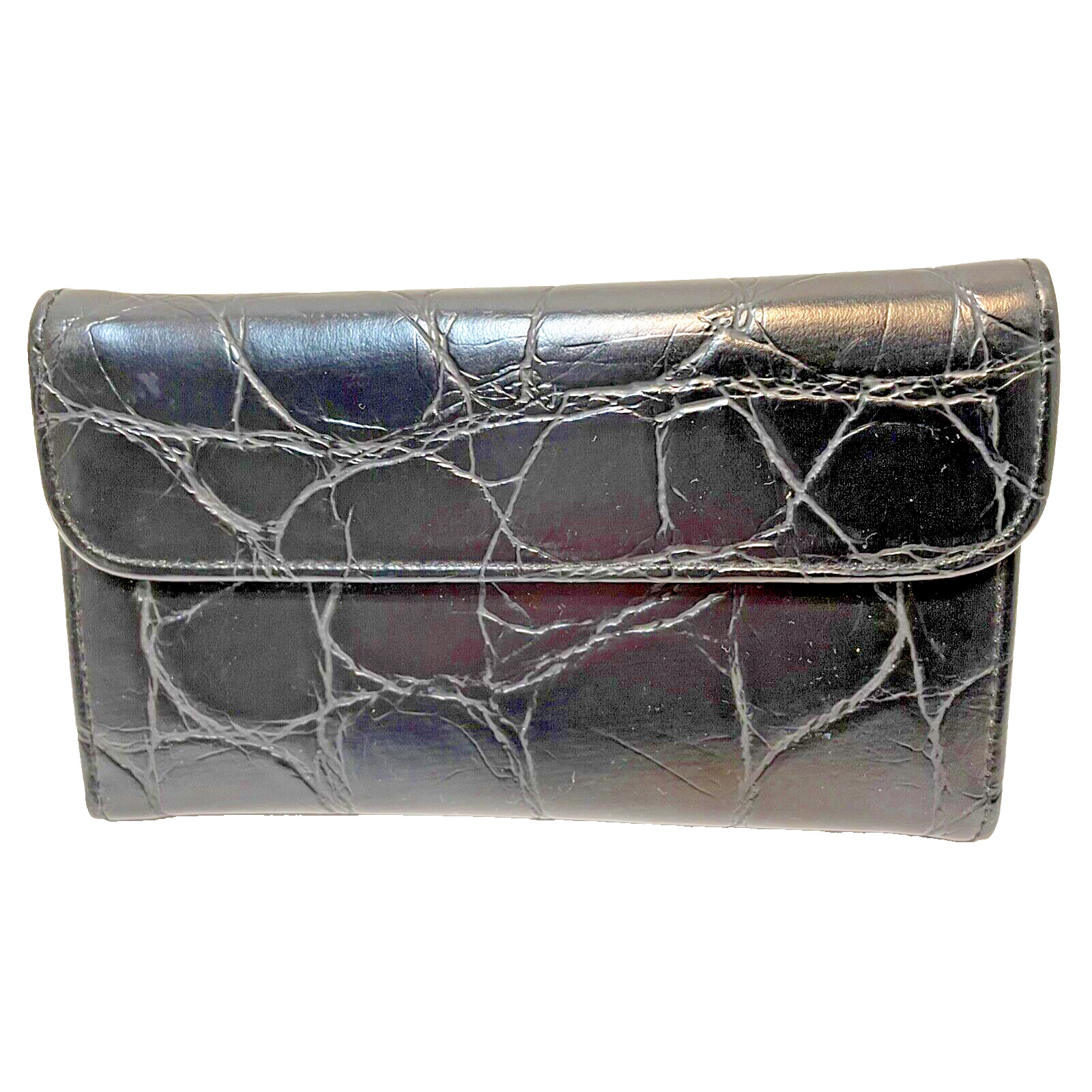 Vintage Faux Croc Embossed Black Leather Address Phone Memo Organizer 6.75×4″