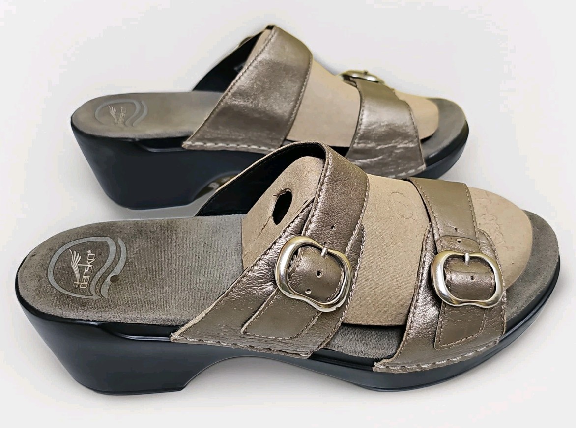 Dansko Sophie Platform Sandals Silver Metallic & Black Women’s 41 US 10.5 Staps