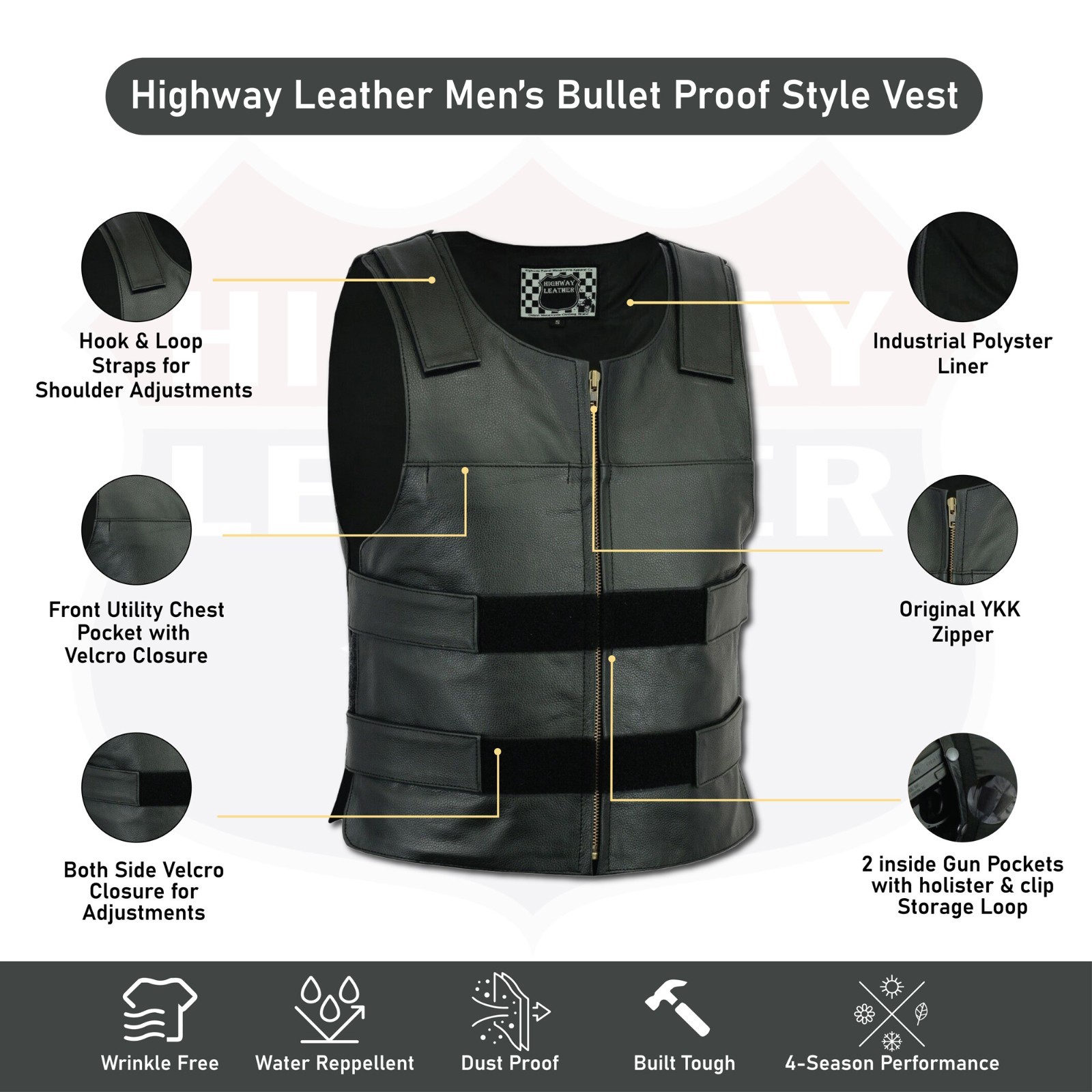 HL11643 Men Bullet Proof style Leather Motorcycle Vest-bikers Club Tactical Vest