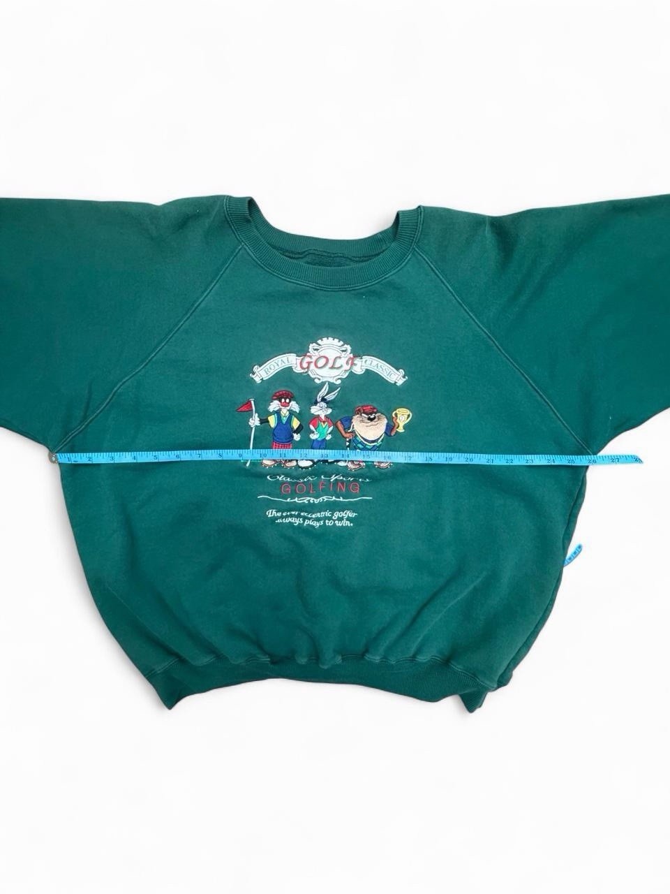 Vintage 90s Looney Tunes Golf Embroidered Green Crewneck Bugs Taz Sylvester Sz L