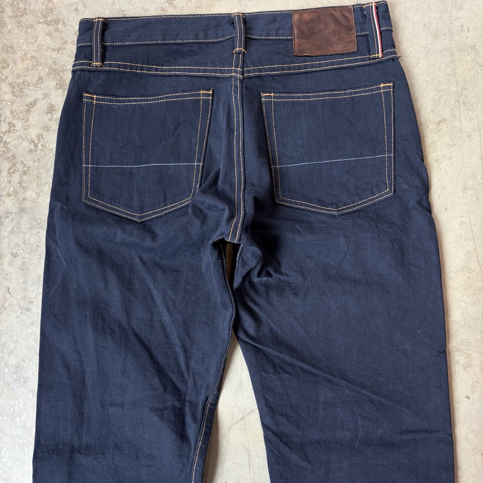 Gustin California Straight Raw Selvedge Jeans Denim Blue Button Fly Men’s 32×34