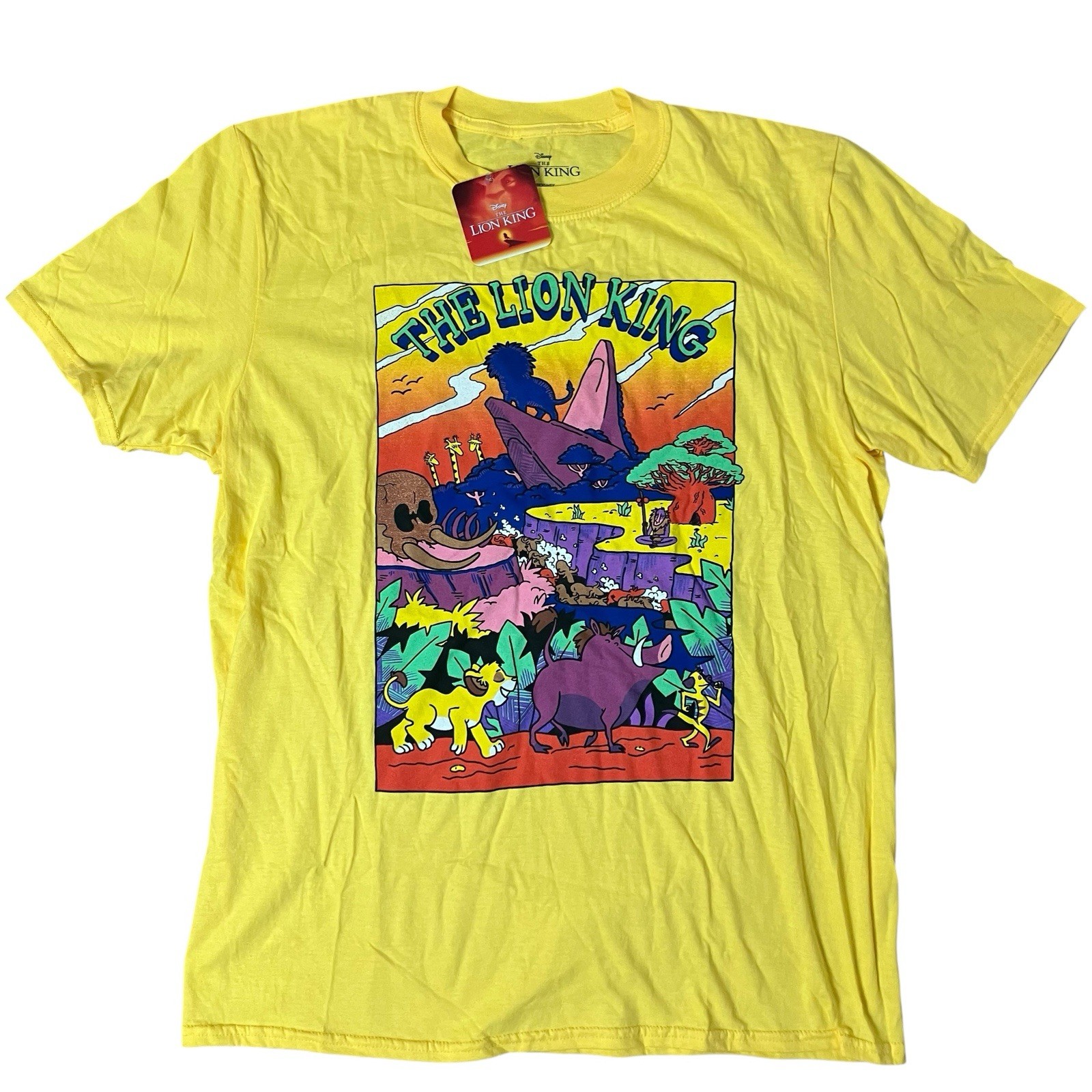 Disney The Lion King T Shirt Women L Yellow Graphic Simba Timon Pumbaa Retro Tee