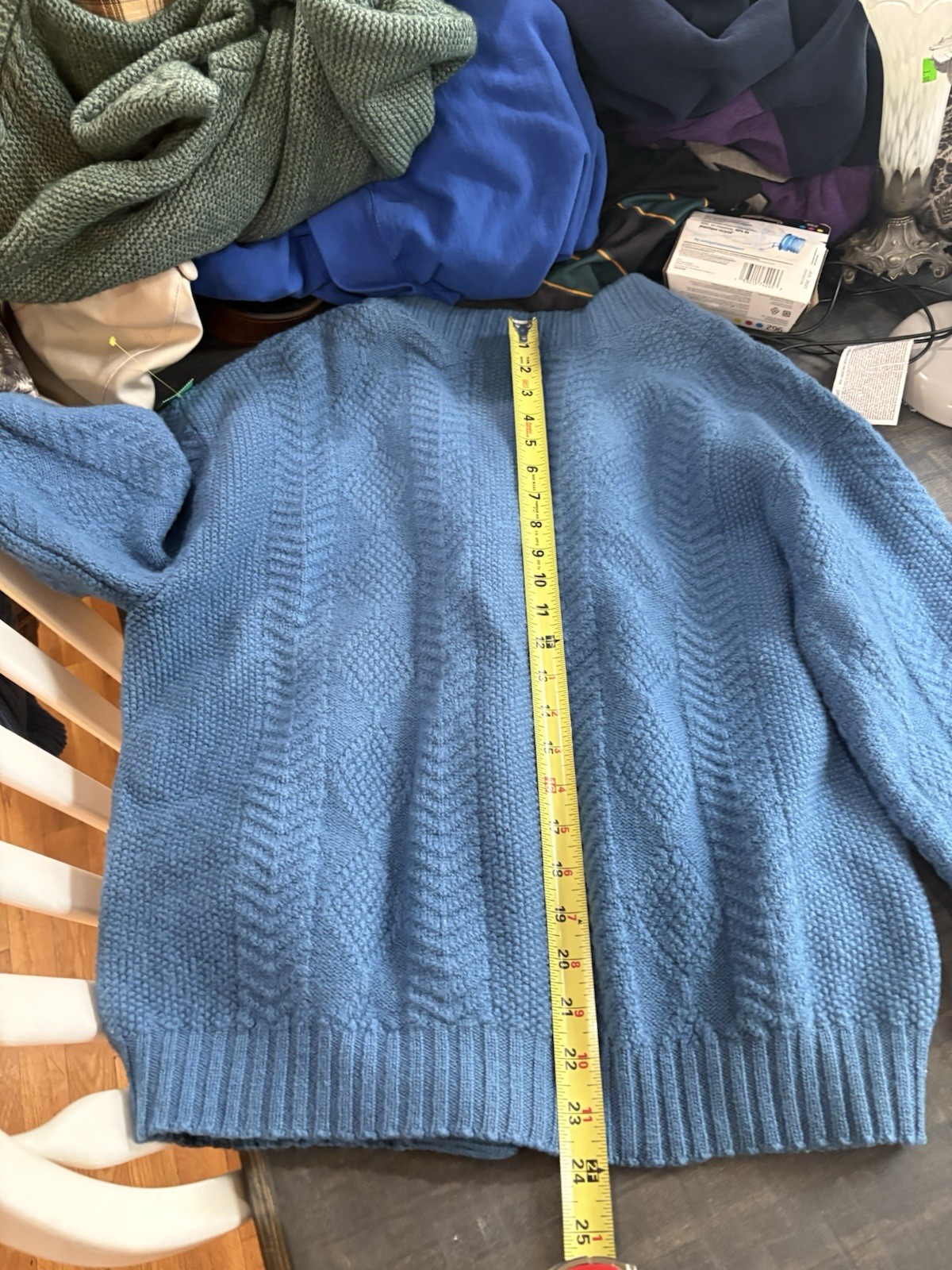 VTG CAMPUS Men’s Blue Fisherman Knit Cardigan Sweater Large Virgin Wool Metal