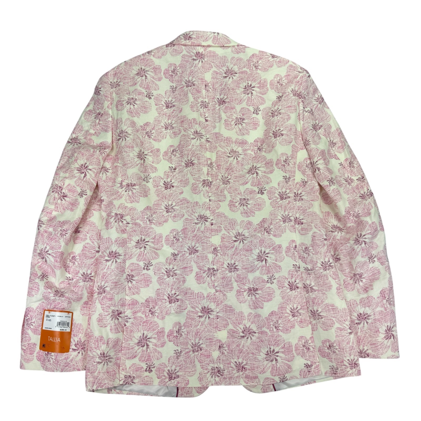 Tallia Mens Slim Fit Floral Print Linen Rayon Sport Coat White Pink 40R