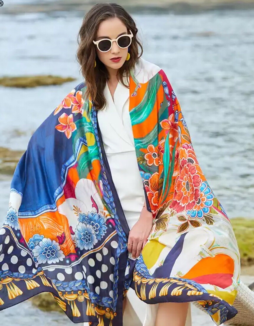 Luxurious Extra Large 100% Silk Scarf-90in x43in-