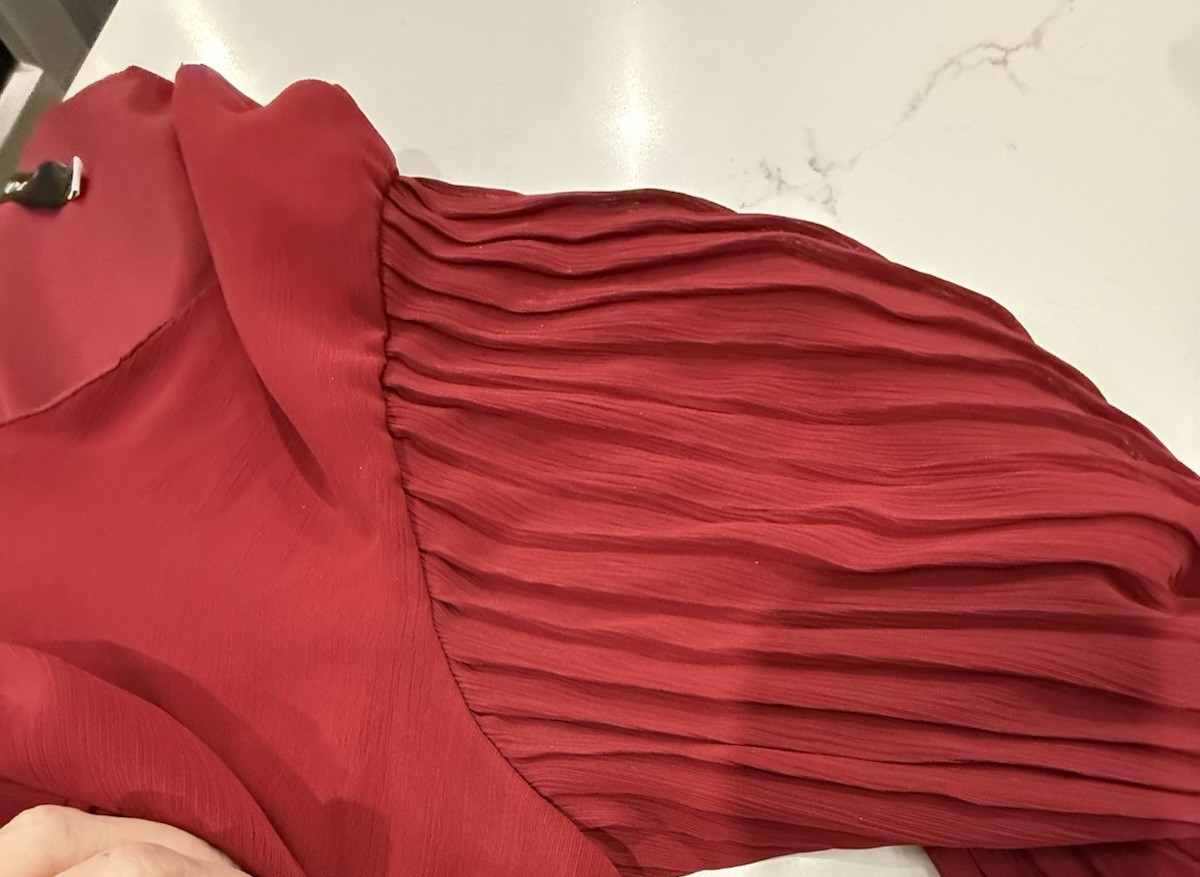Aifer Top Womens M Cranberry Red Pleated Balloon Sleeves Dainty Flowy Lined EUC