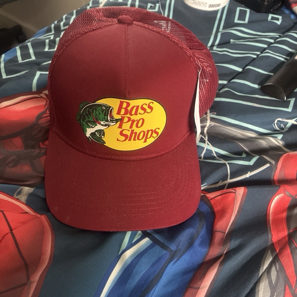 Bass Pro Shops Trucker Hat Maroon Burgundy Mesh Snapback Fishing Cap OSFM