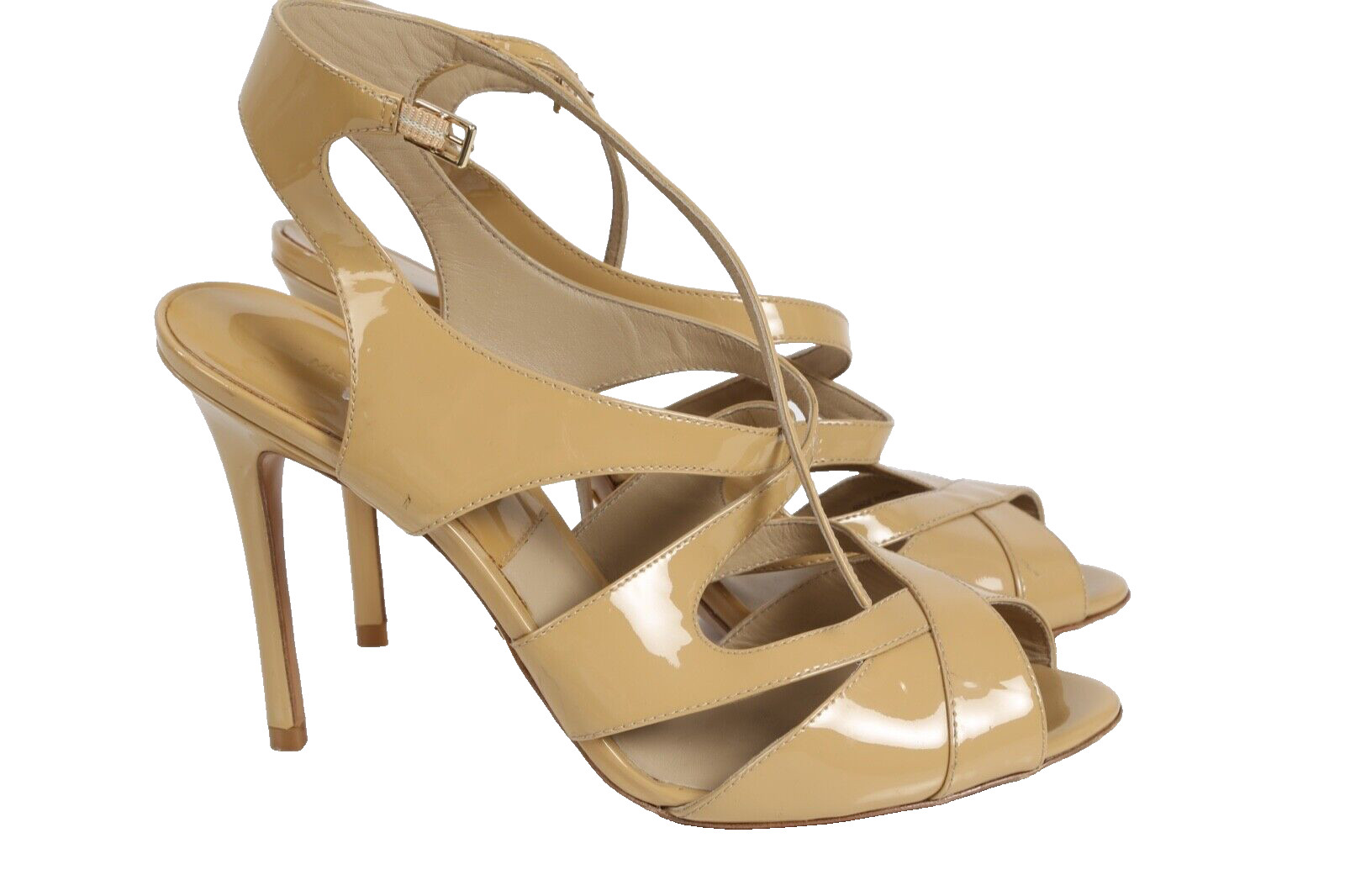 Michael Kors Collection Beige Nude Patent Leather Strappy Heel Sandals Size 40