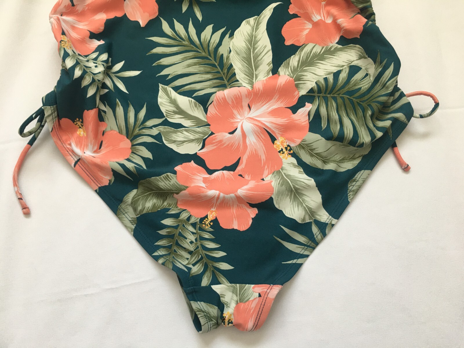 Kona Sol Womens Swimsuit One Piece Swimwear Green Floral Tropical Side Cinch…