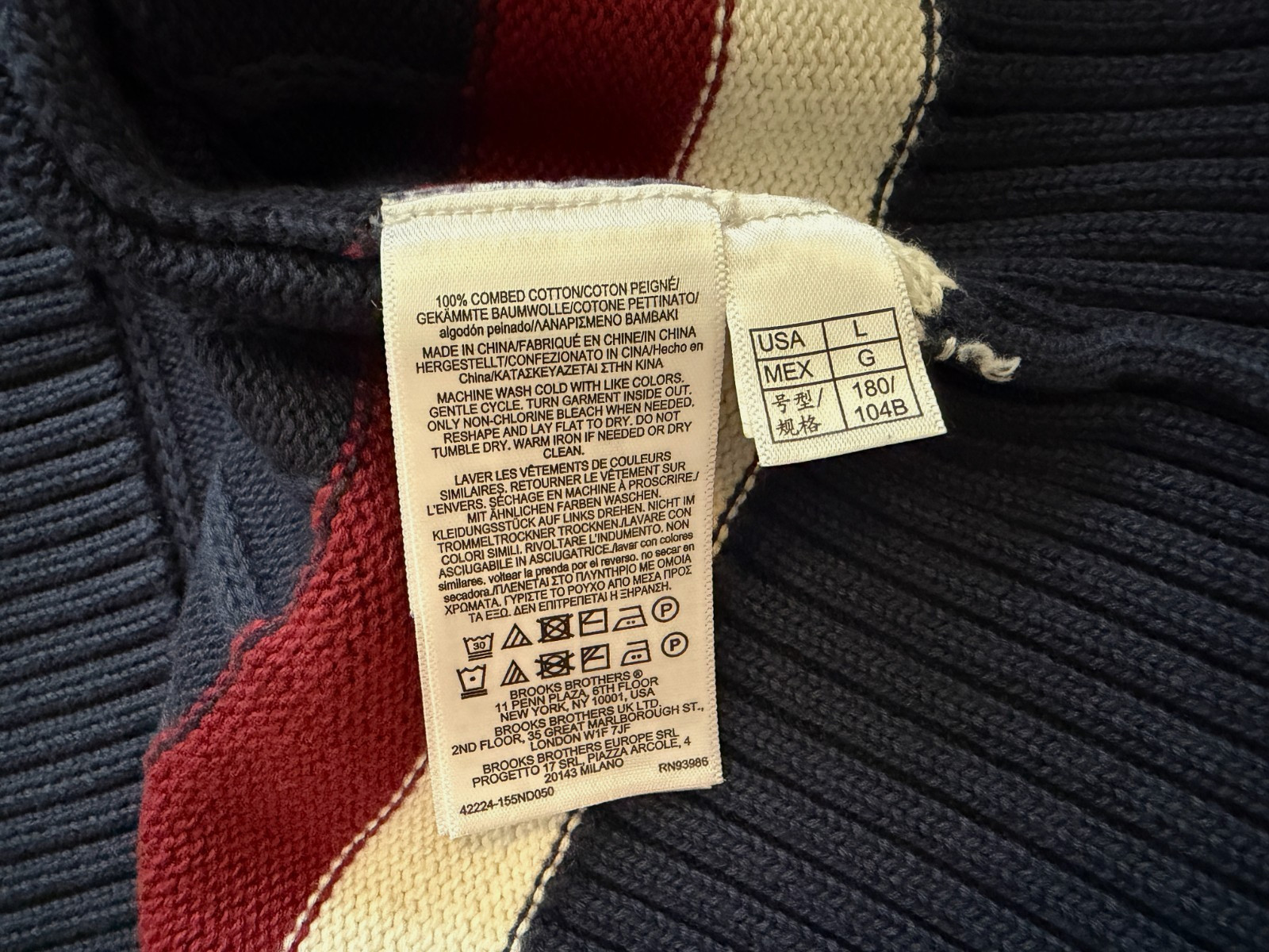 Brooks Brothers navy 100% combed cotton classic tennis sweater L mens NEW