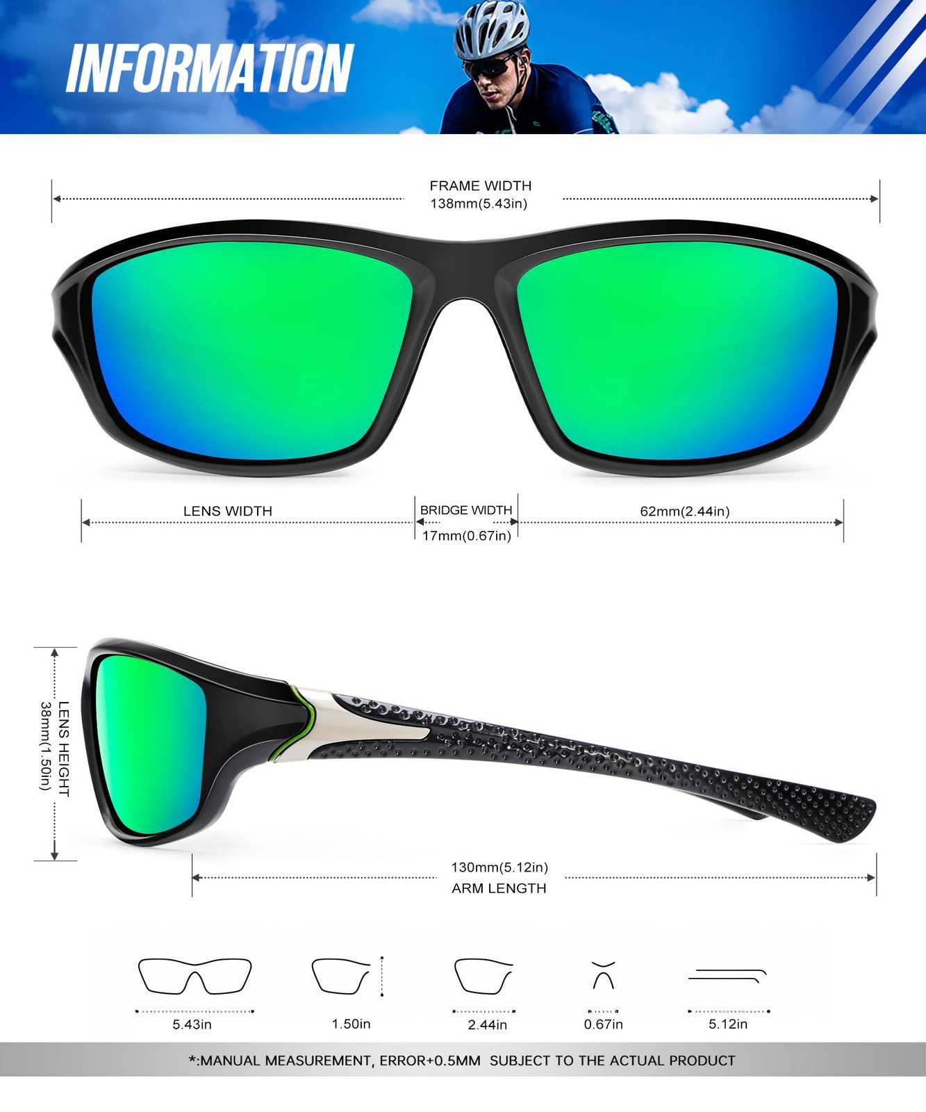 KALIYADI 4 Pack Polarized Medium, Aa03-black/Ice Blue/Green/Red