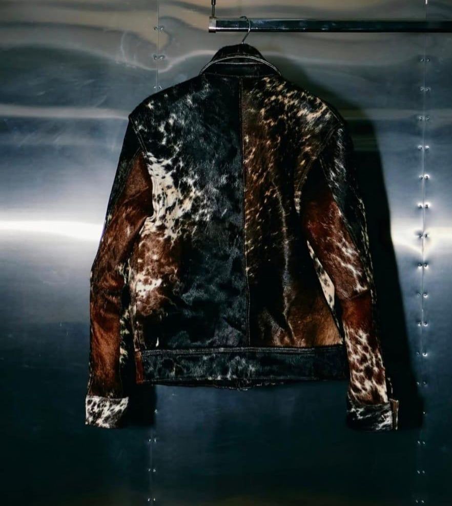 Men’s Real Cowhide Leather Jacket Hair-On Fur Natural Cow Skin Western jacket