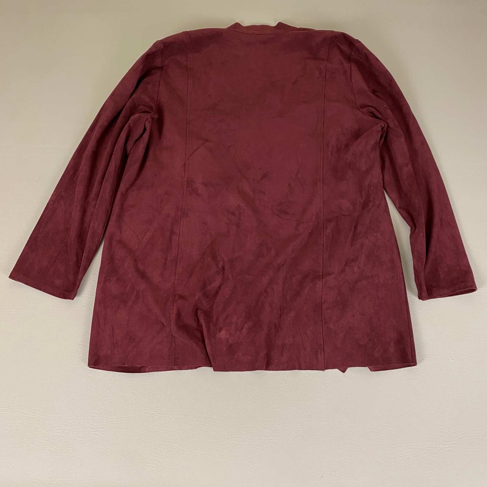 Chicos Cardigan Jacket Size 3 (US XL 16 18) Burgundy Faux Suede Open Front