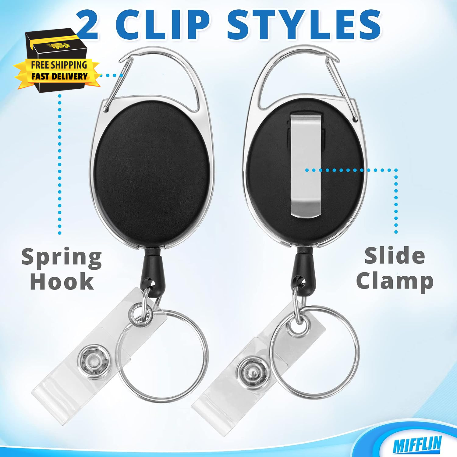 -Usa – Retractable Badge Reels – 4.3X1.3 Inch, 20 Pack – Heavy Duty Black Bulk R