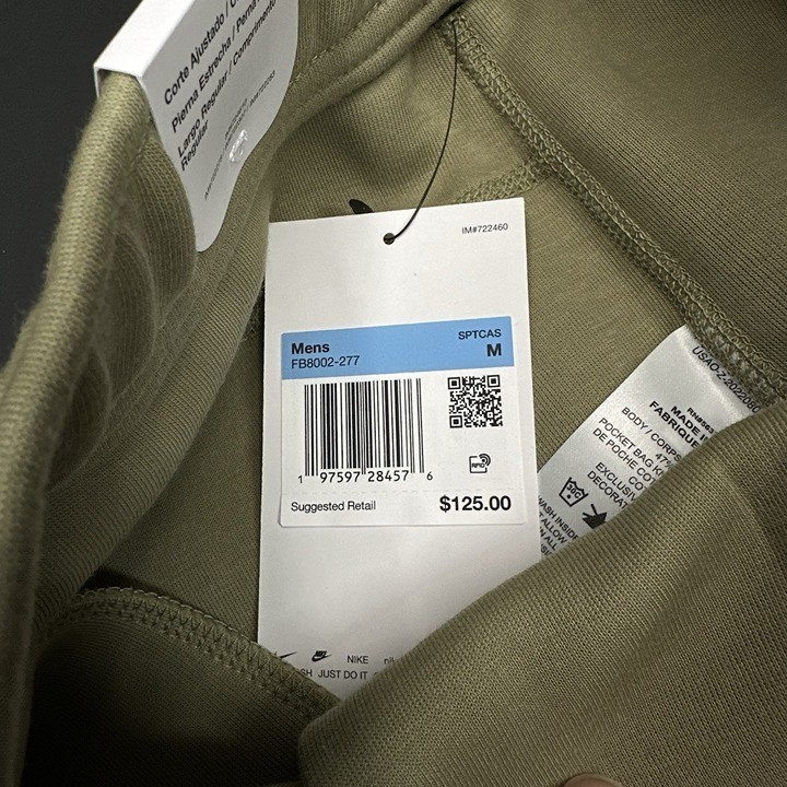 Nike Sportswear Tech Fleece Pants Joggers Neutral Olive Men’s Medium FB8002-277