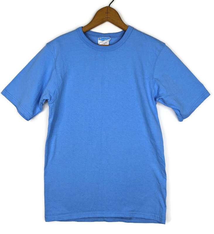 Vintage Champion Size S Blank T Shirt Blue Bar Mounted Collar Cotton GT19 YVC