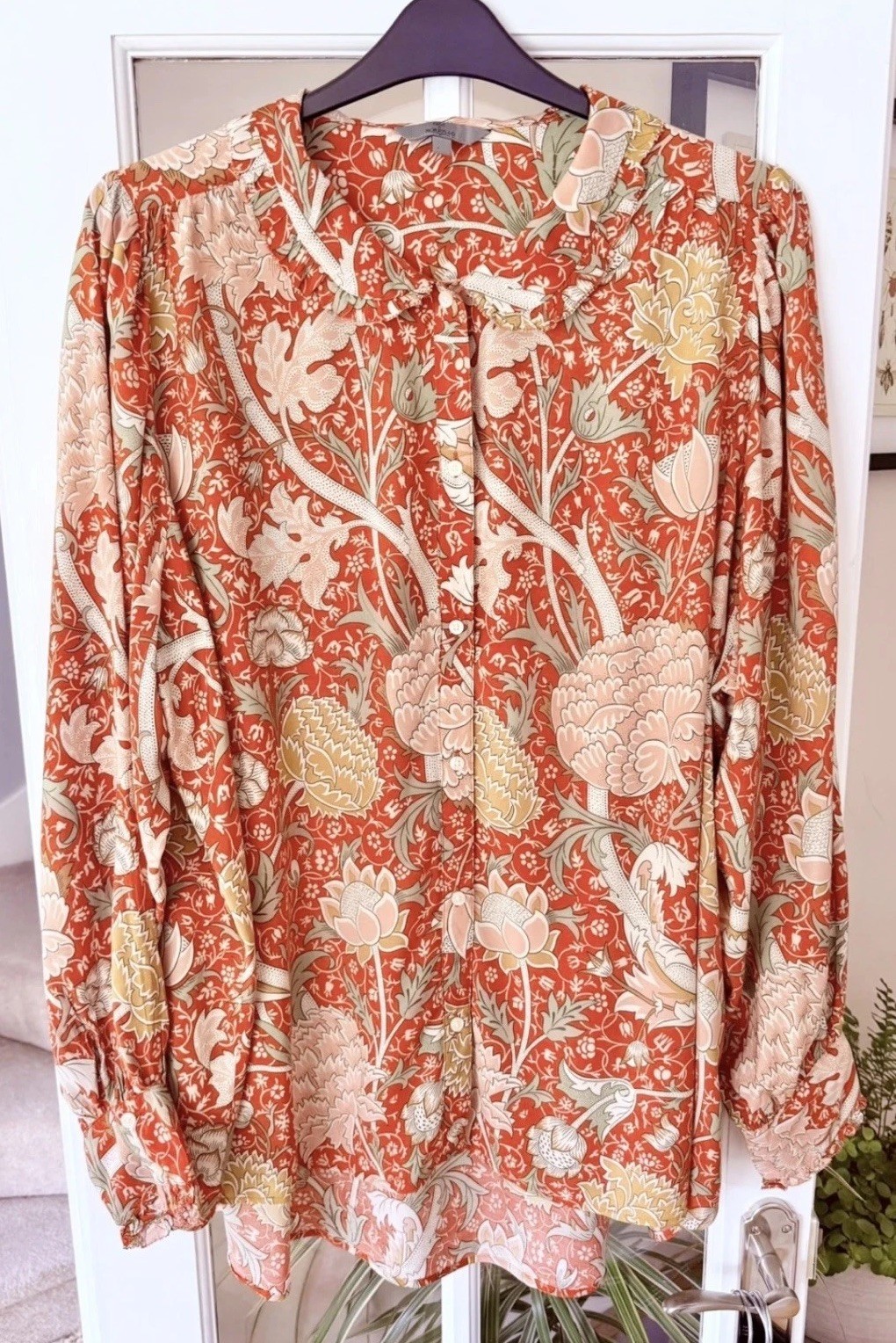 Next William Morris & Co ‘Cray’ Red Print Peter Pan Collar Blouse Top Size 16-18