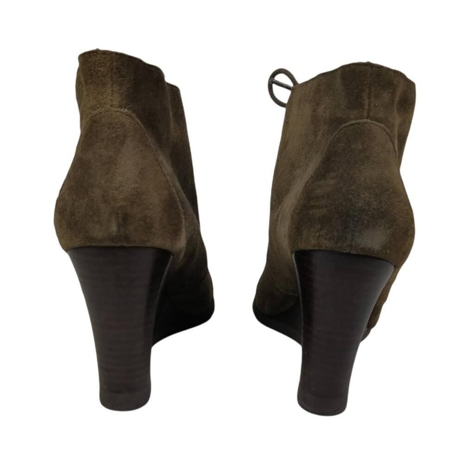 Franco Sarto Weston Ankle Booties Womens Sz 8.5 Brown Gray Suede Lace Up Wedge