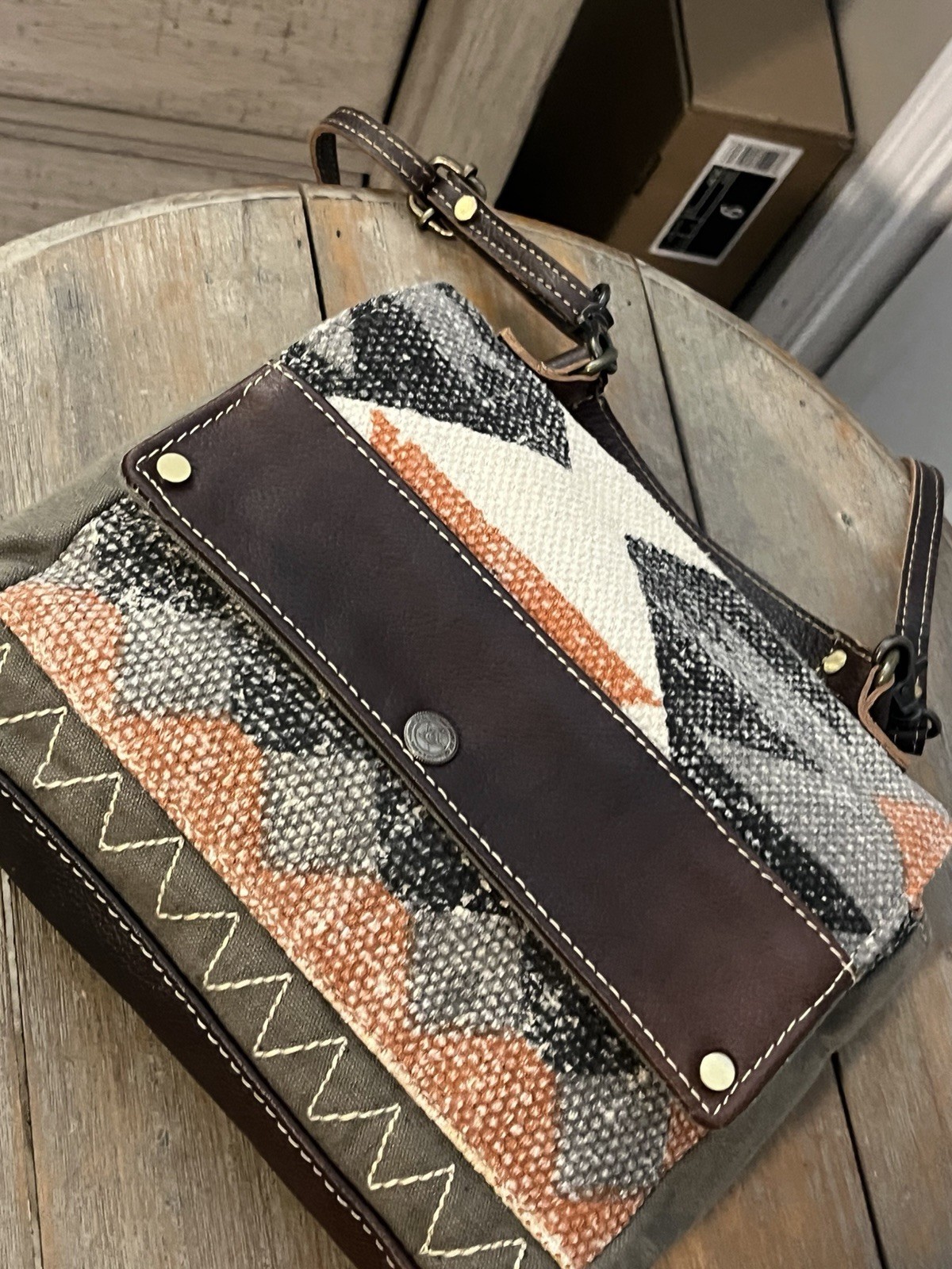 Myra Bag Multicolor Geometric Crossbody Zip/Magnetic Detachable Strap Bronze