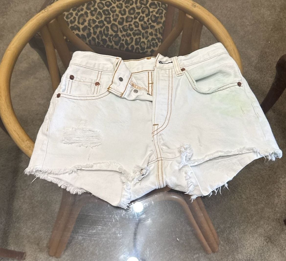 Levi’s Premium 501 Original Distressed White Denim Shorts