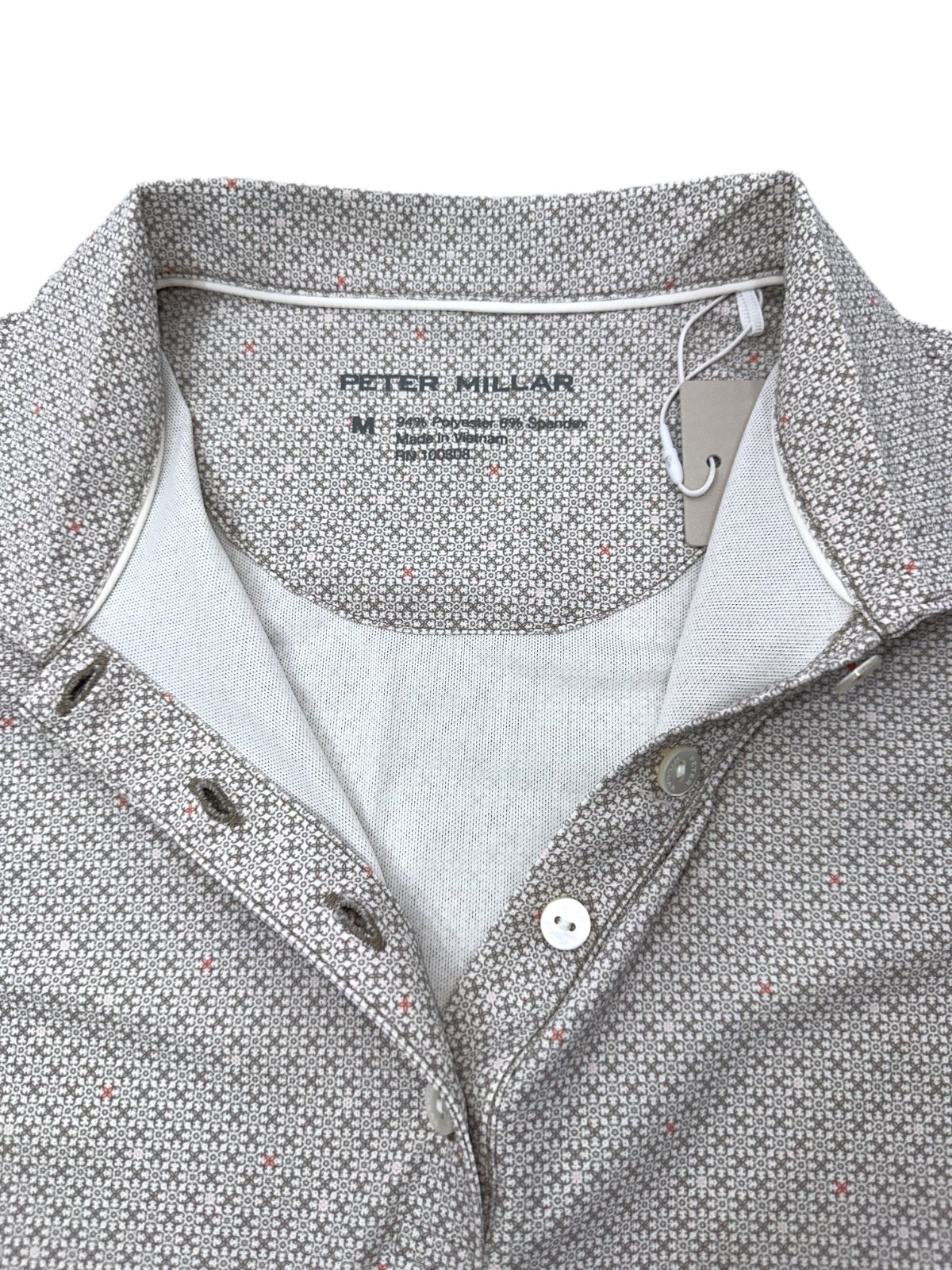 $95 Peter Millar Women’s Banded Mesh Sleeveless Button Polo – Pebble -Medium-New