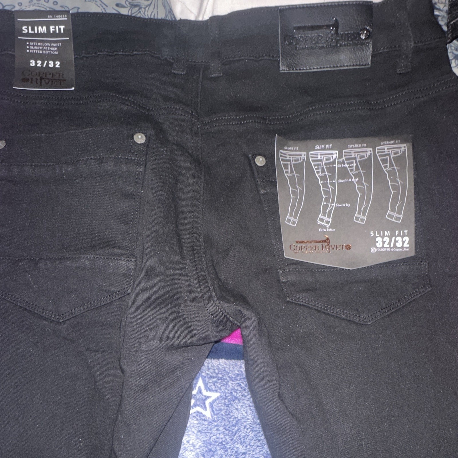 Copper Rivet True Fit Men’s Black Slim Stretch Denim Jeans 5-Pocket Zip